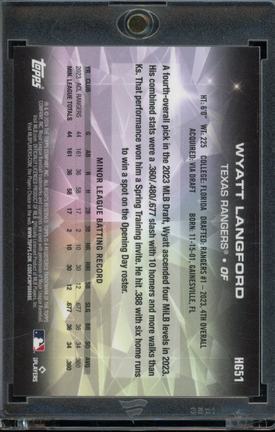 2024 Topps Chrome Wyat Langford Hidden Gems Rookie SP