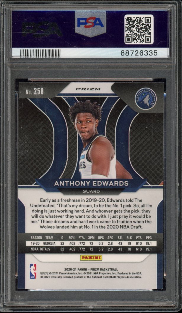 2020-21 Prizm Anthony Edwards Ruby Wave Rookie PSA 10