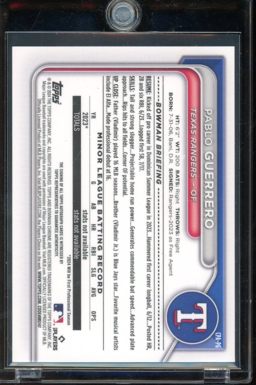 2024 Bowman Chrome Pablo Guerrero Gold Mini Diamond Auto /50