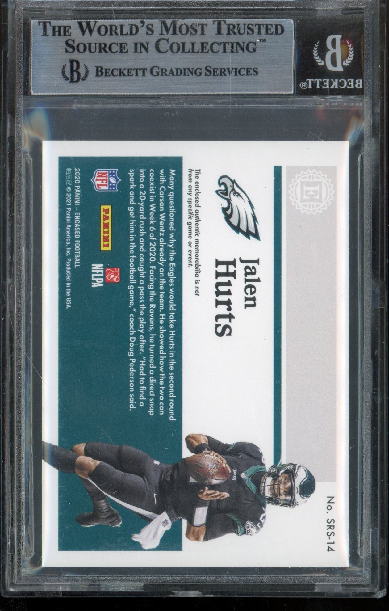 2020 Encased Jalen Hurts Jumbo patch 8/9 BGS 9 RC