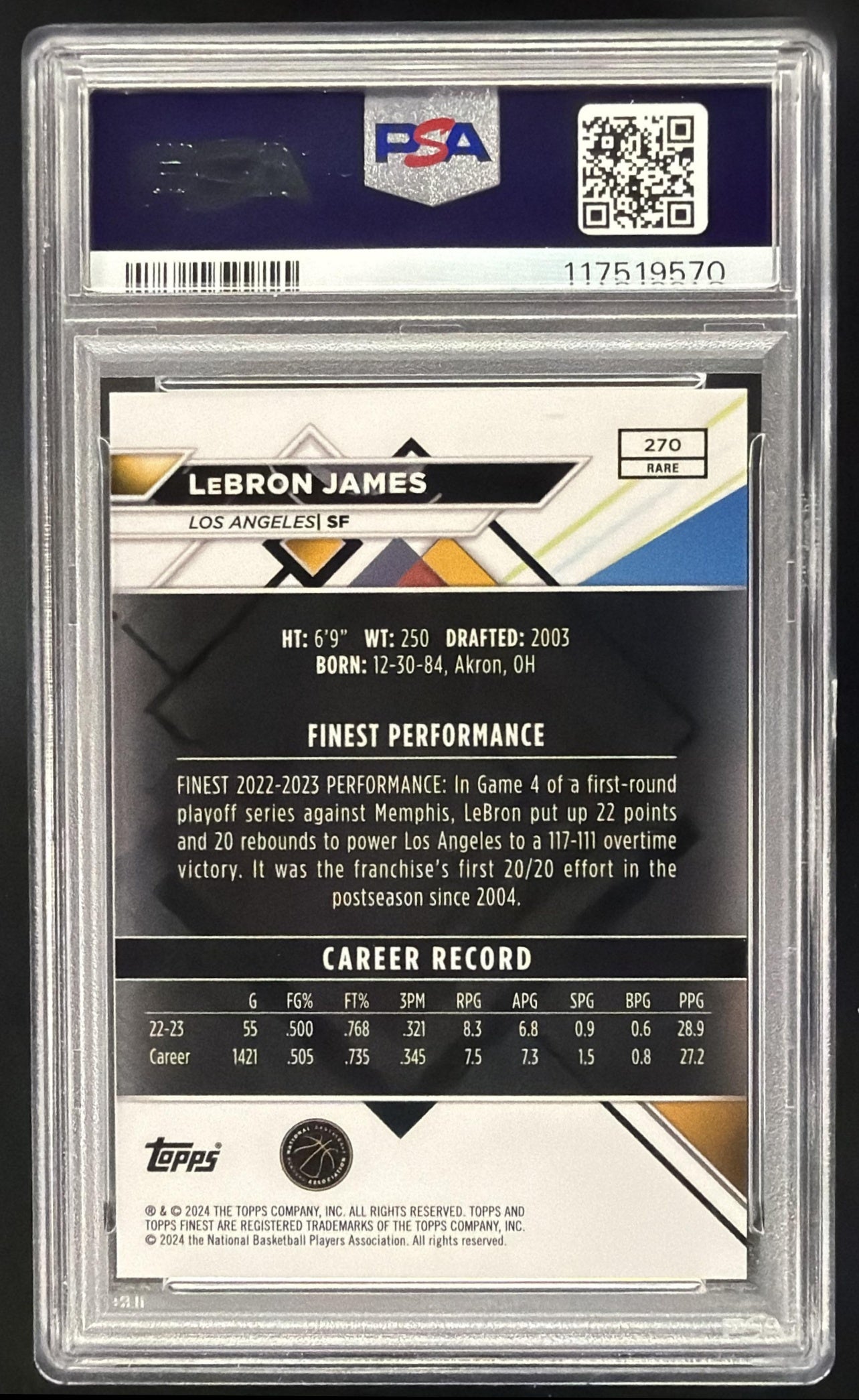 2023-24 Toppa Finest Lebron James Blue Checkerboard /49 PSA 9