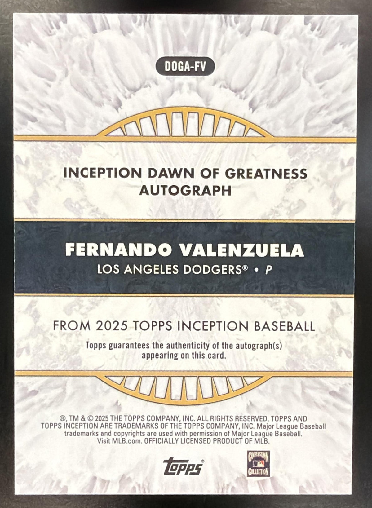 2025 Topps Inception Fernando Valenzuela #DOGA-FV Dawn Of Greatness Blue /25 Auto