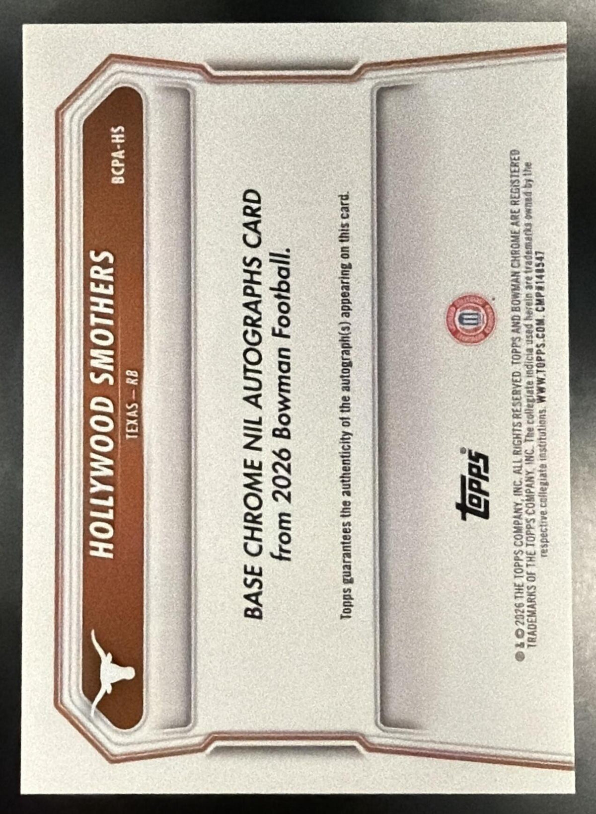 2026 Bowman Hollywood Smothers #BCPA-HS Chrome Auto Gold Geometric Refractor 22/50 1st