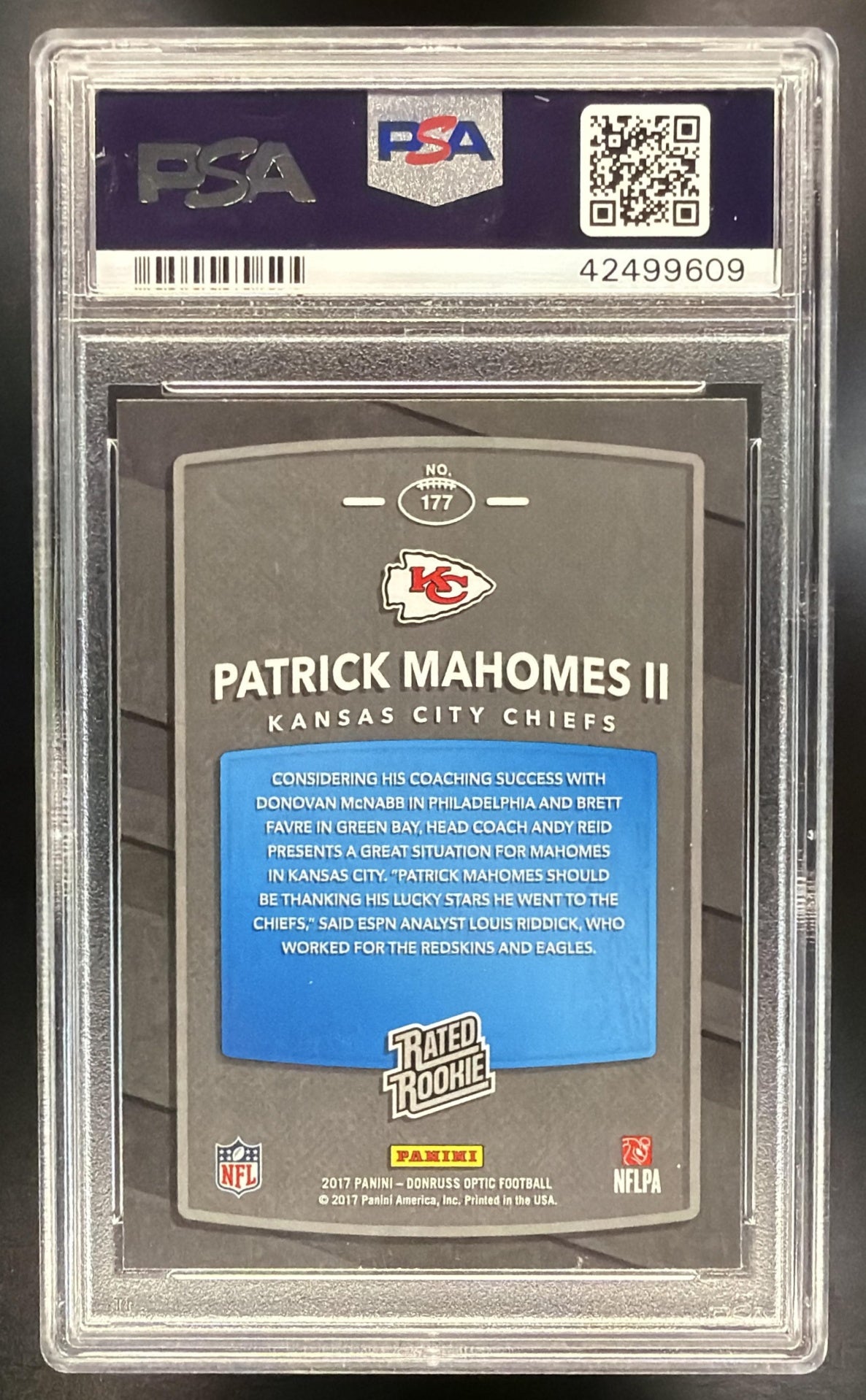 2017 Panini Donruss Optic Patrick Mahomes II #177 RC Rated Rookie PSA 10 Chiefs