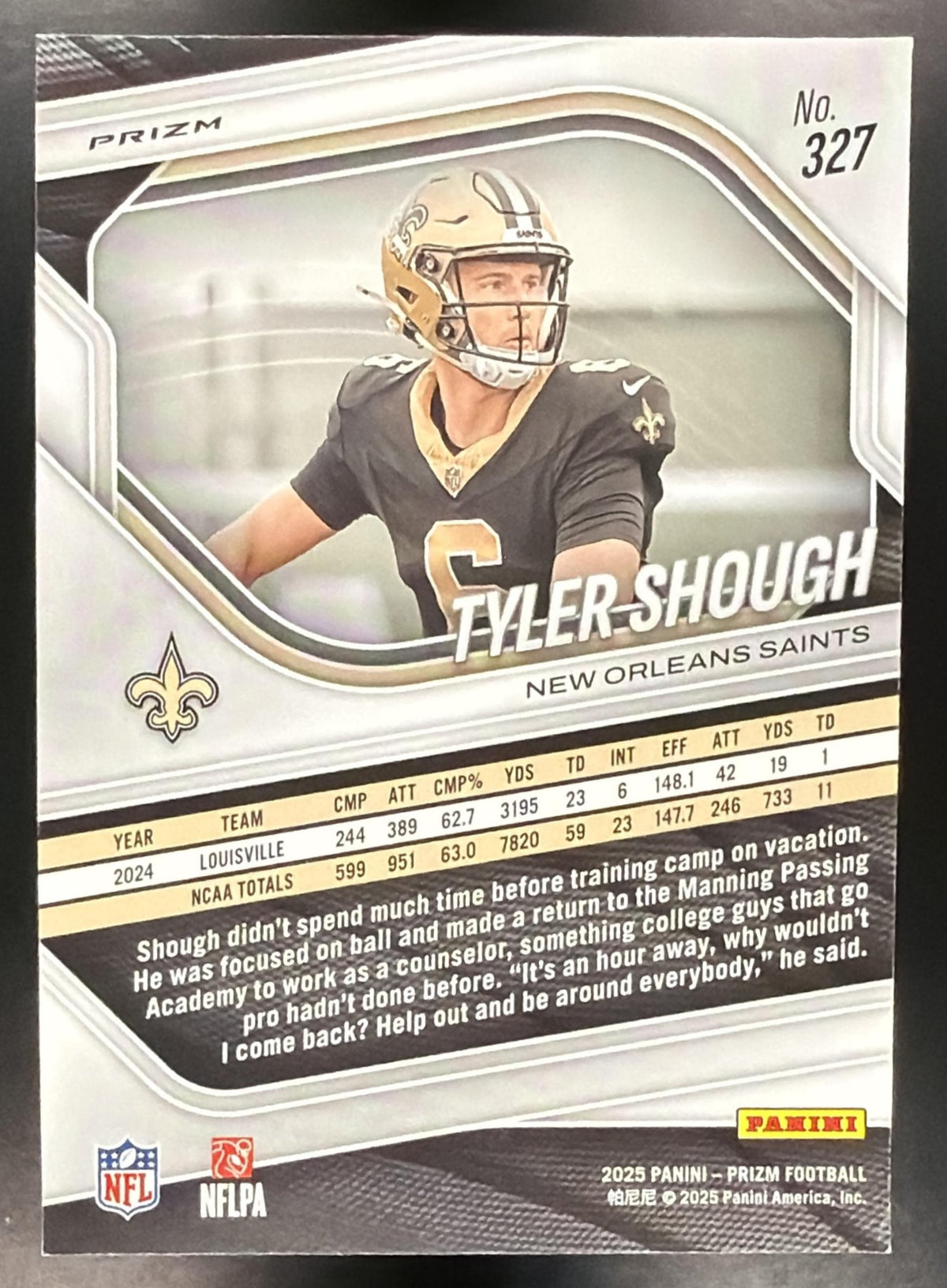 2025 Panini Prizm Tyler Shough #327 Silver RC