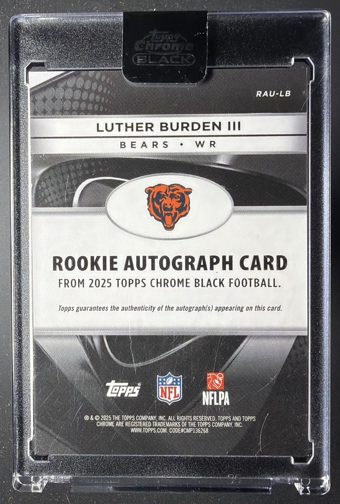 2025 Topps Chrome Black Luther Burden III #RAU-LB Rookie Auto Blue Refractor /150 RC