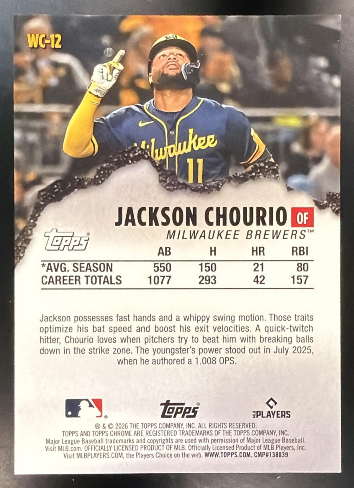 2026 Topps Chrome LogoFractor Jackson Chourio #WC-12 Wrecking Crew Gold 21/50