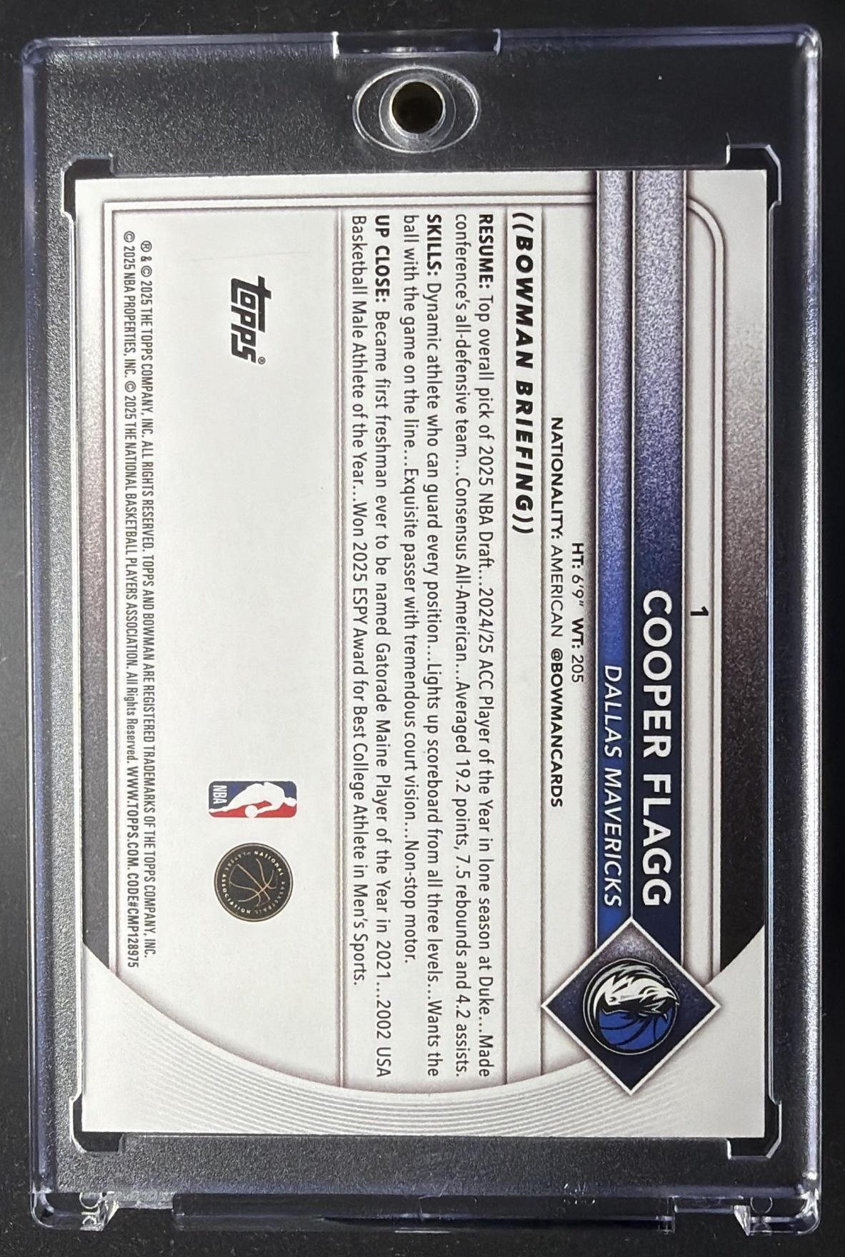 2025-26 Bowman Cooper Flagg #1 Pink Border 166/175 RC