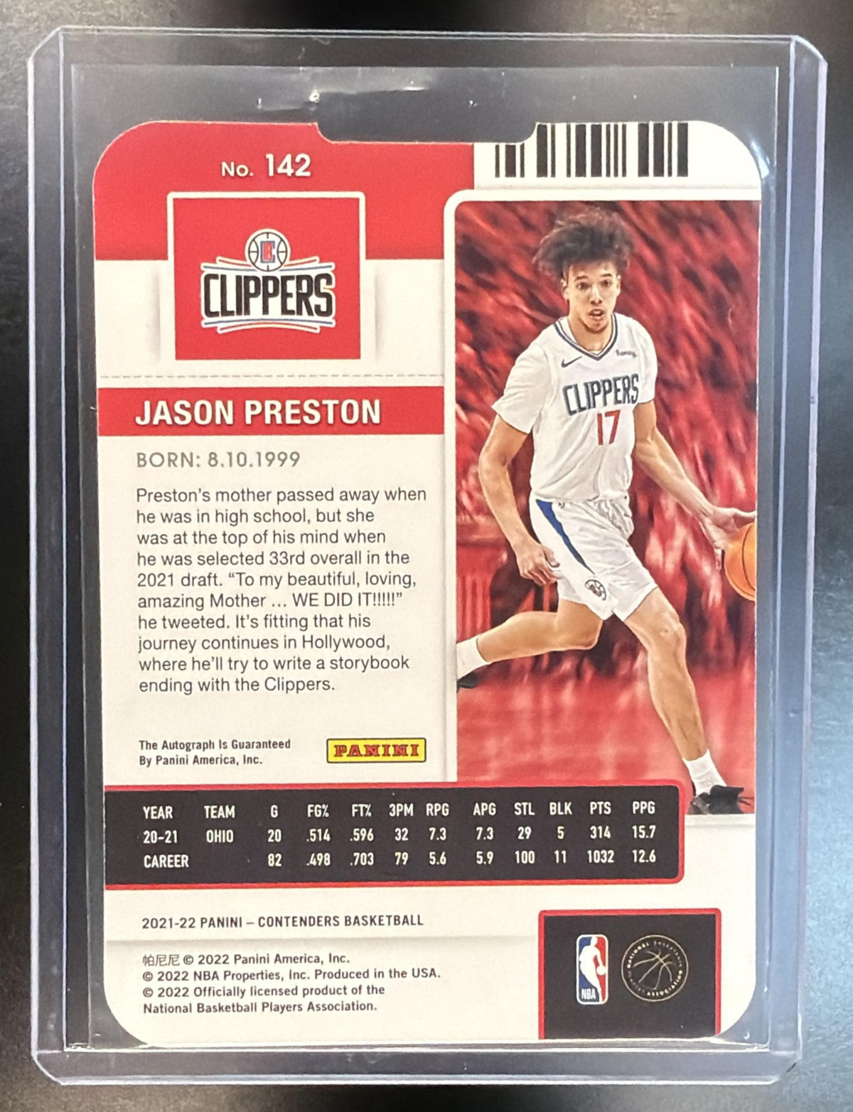 2021-22 Panini Contenders NBA Jason Preston #142 Rookie Ticket Auto 14/17 RC
