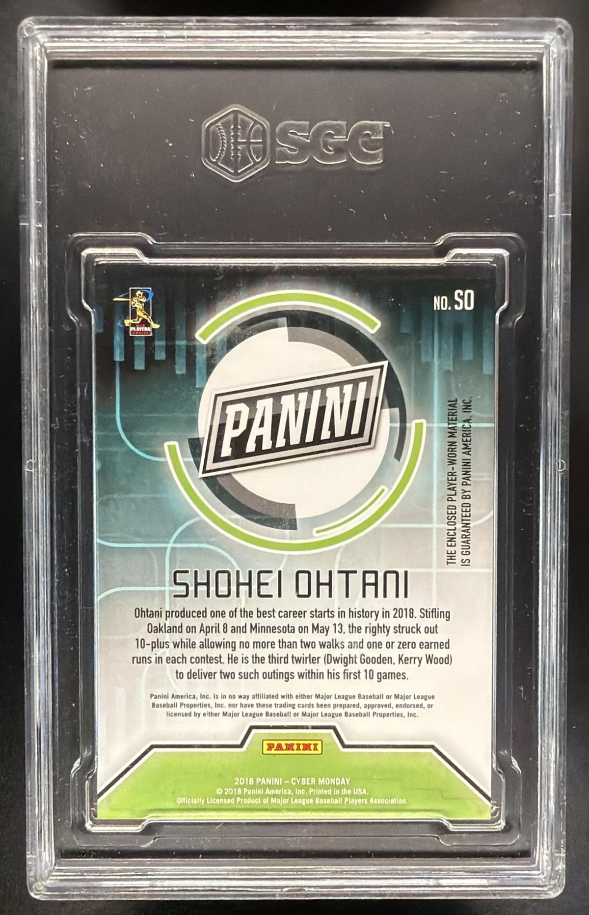 2018 Panini Cyber Monday Shohei Ohtani #SO Materials /50 RC Patch SGC 9