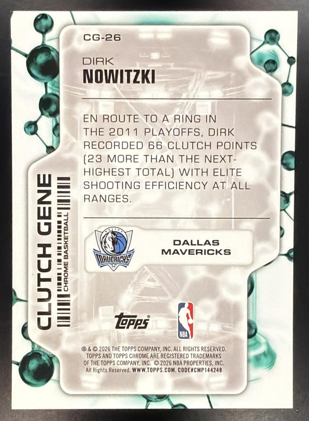 2025-26 Topps Chrome Update Dirk Nowitzki #CG-26 Clutch Gene Gold Refractor 21/50