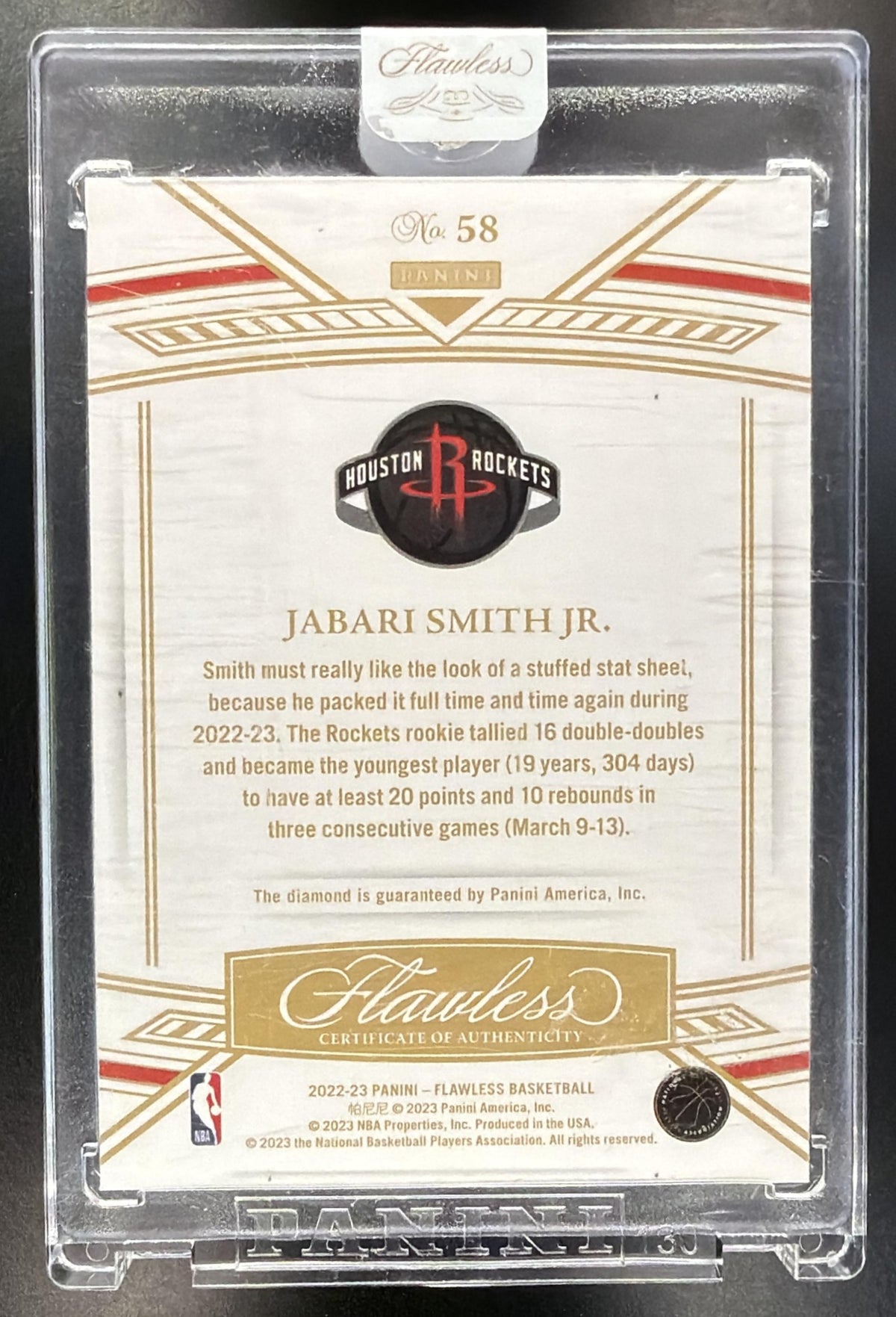 2022-23 Panini Flawless Jabari Smith Jr. #58 13/20 RC