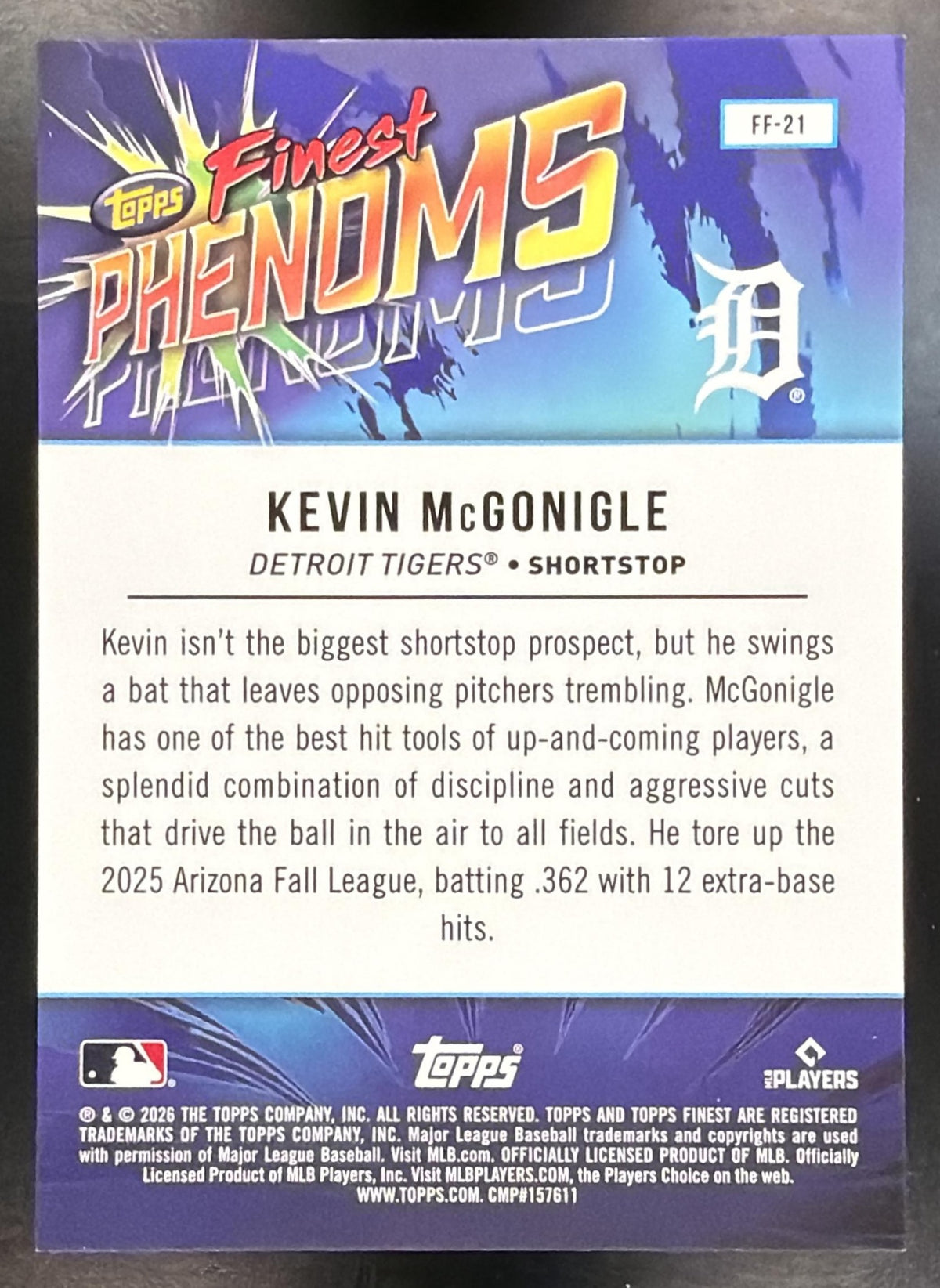 2026 Topps Finest Kevin McGonigle #FF-21 Phenoms Geometric Refractor RC