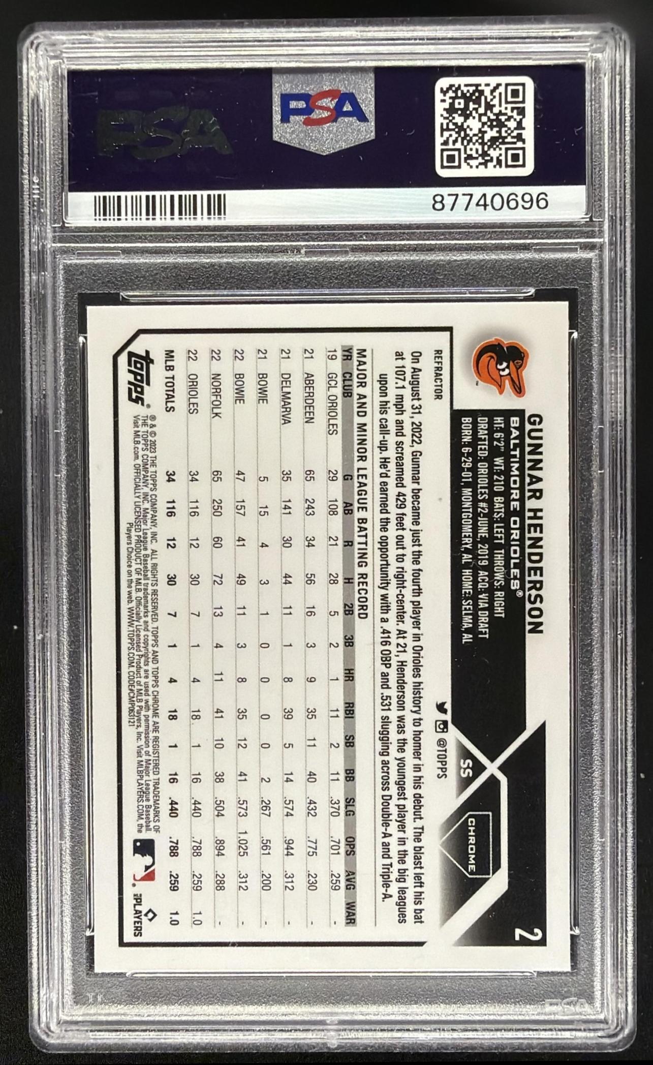 2023 Topps Chrome Gunnar Henderson #2 Refractor RC PSA 10