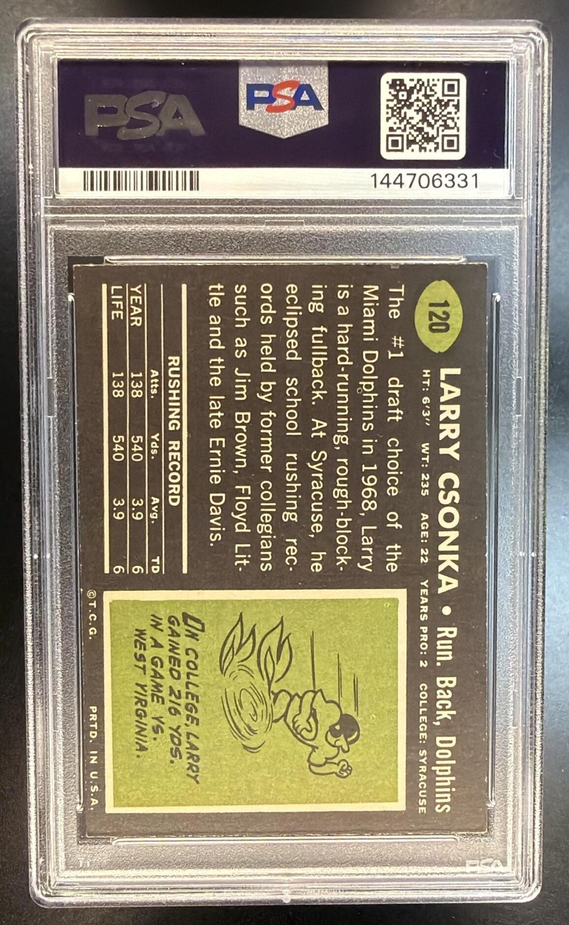 1969 Topps Larry Csonka #120 RC Dolphins PSA 4