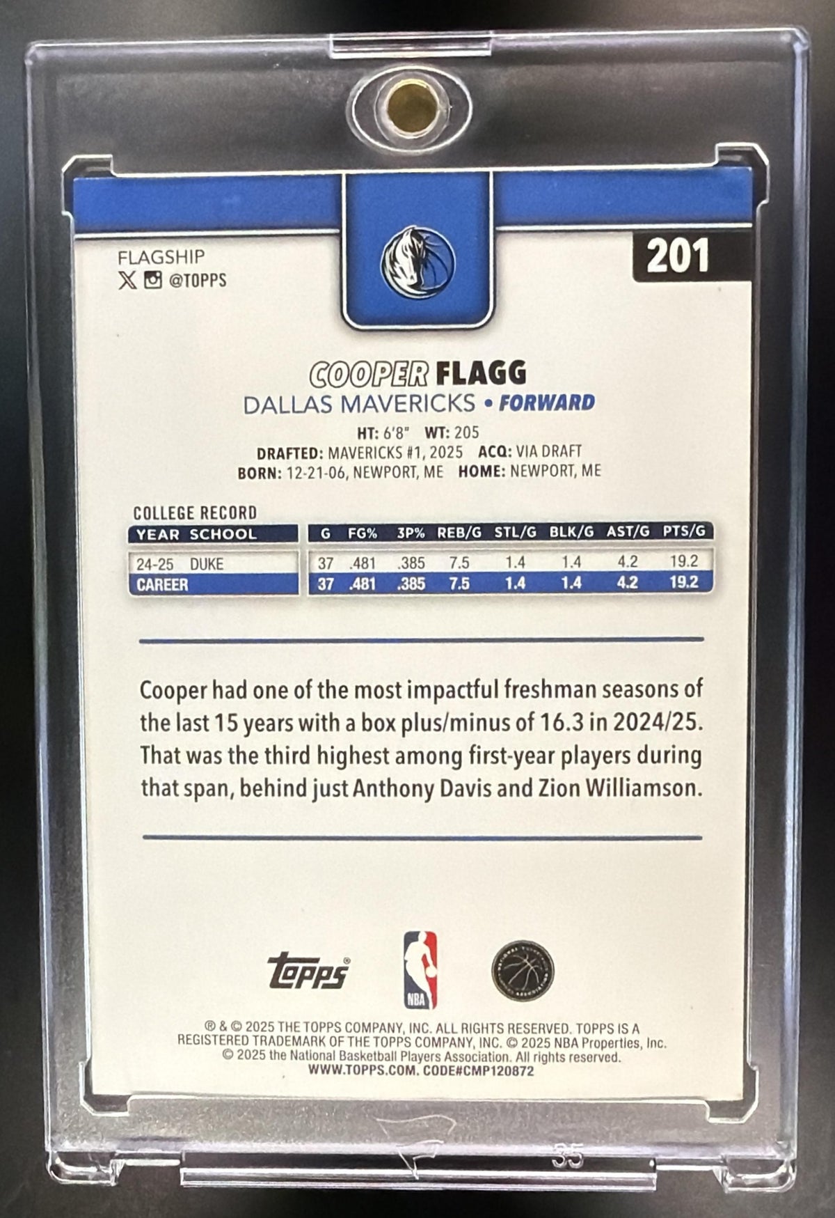 2025-26 Topps Cooper Flagg #201 Diamante RC