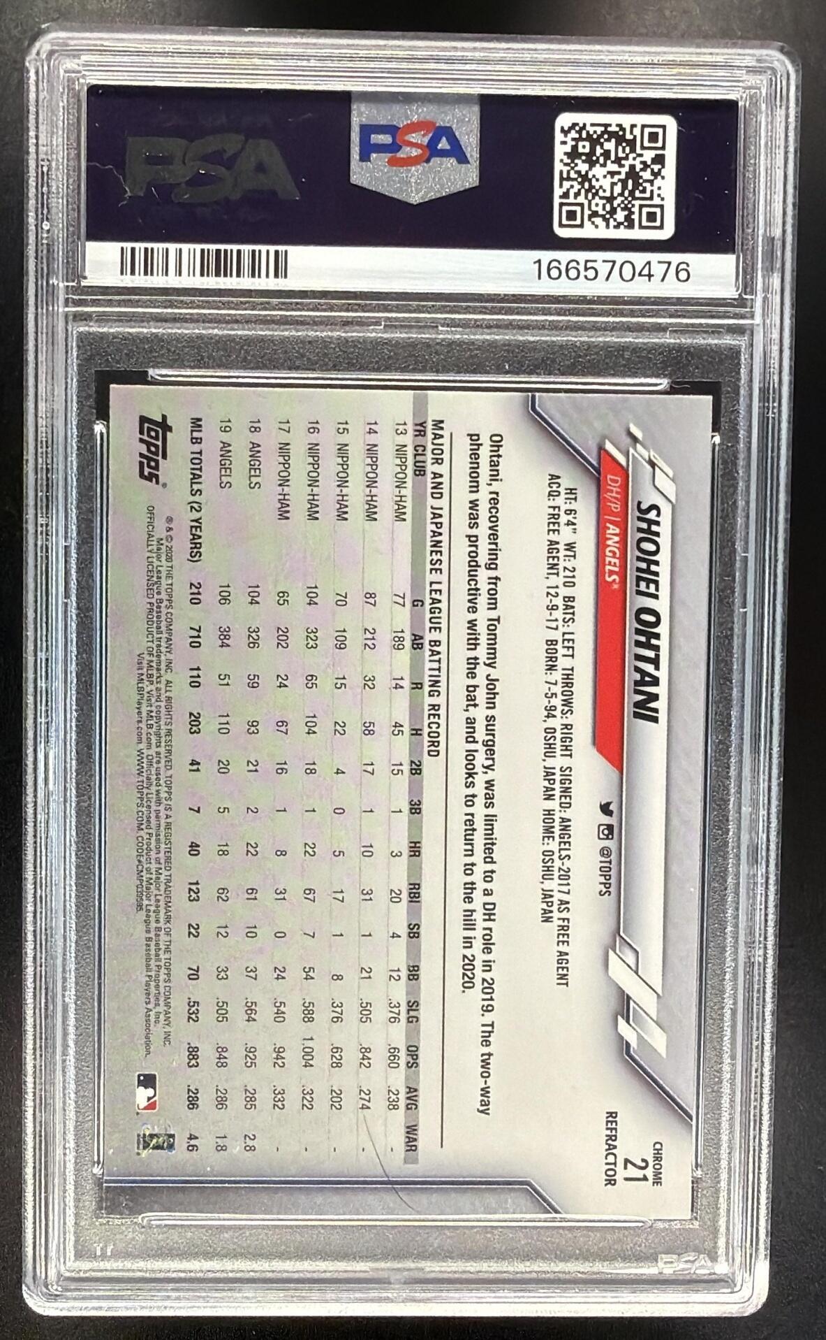 2020 Topps Chrome Shohei Ohtani #21 X-Fractor Refractor PSA 9