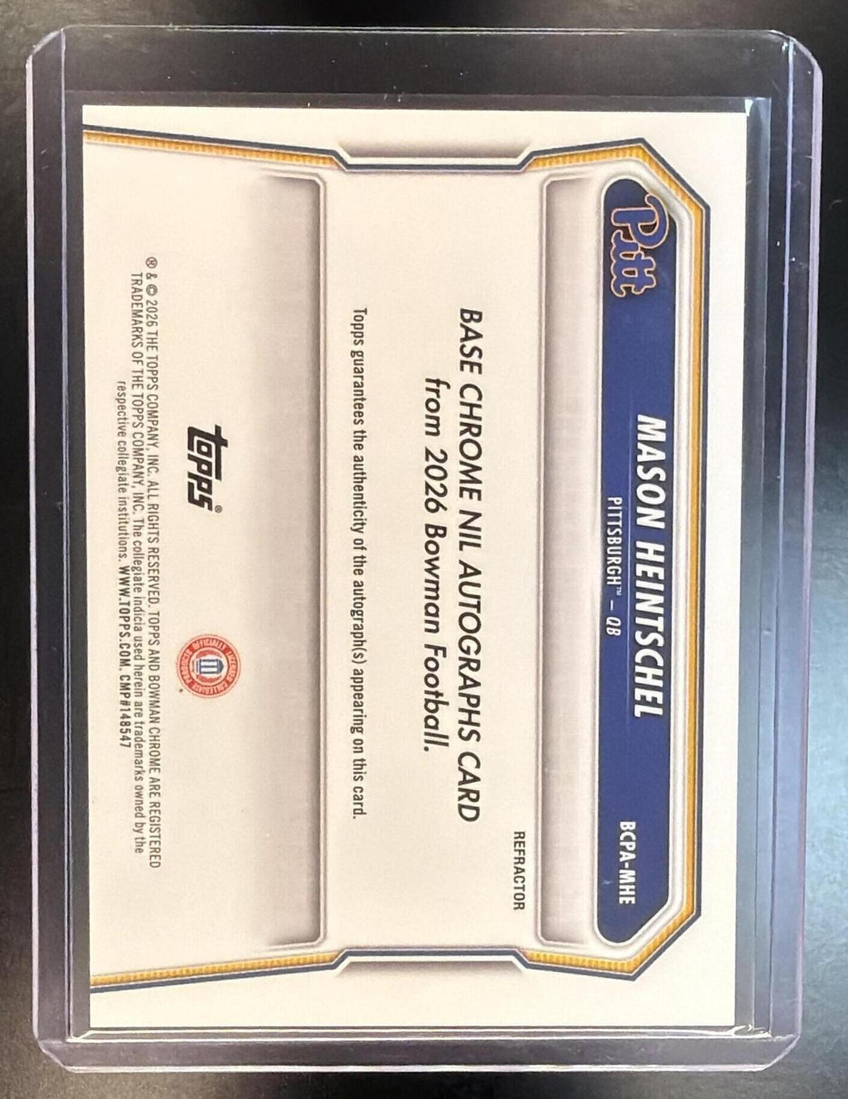 2026 Bowman Chrome Mason Heintschel #BCPA-MHE Refractor Auto 373/499 1st Bowman