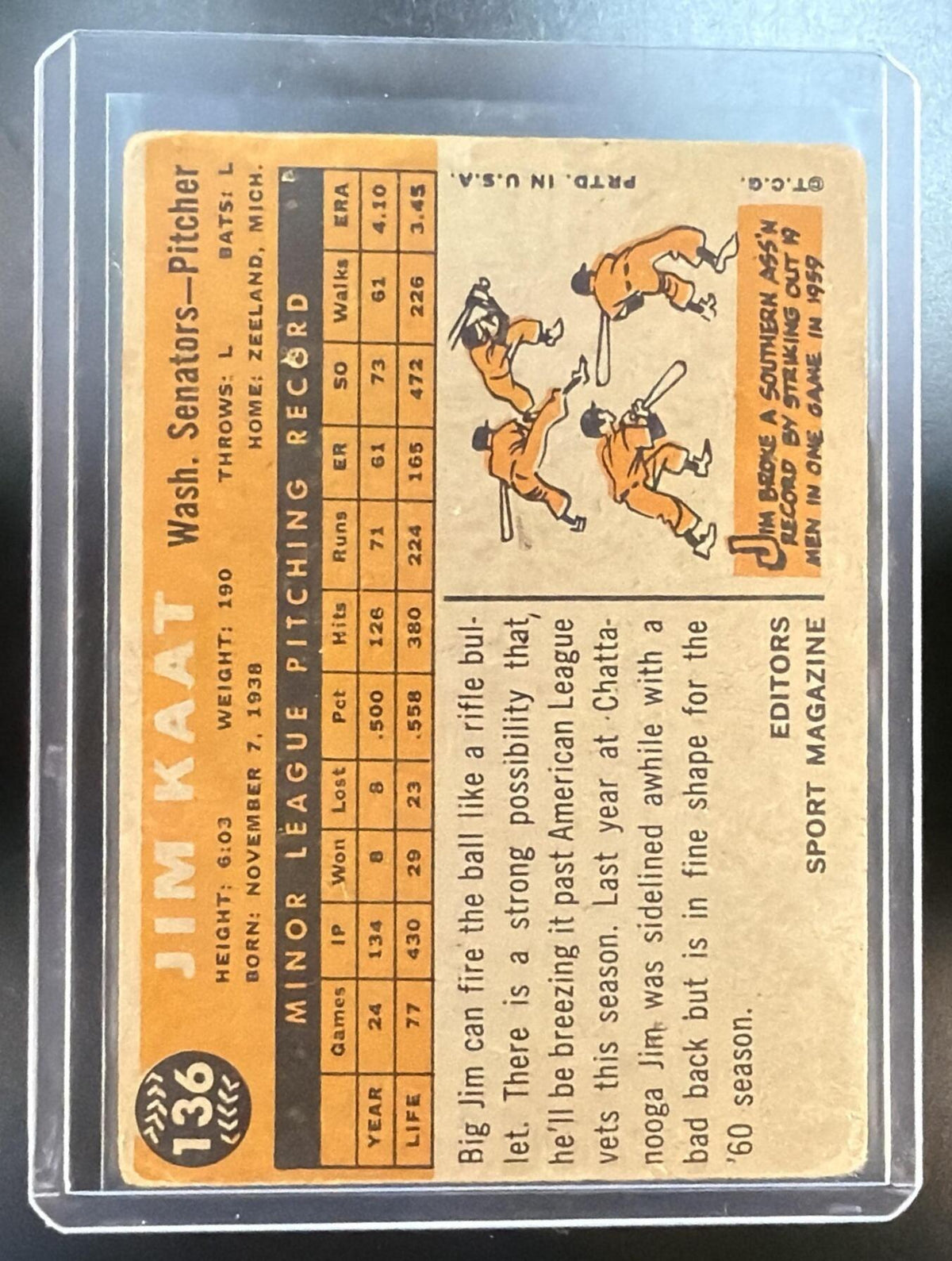 1960 Topps Jim Kaat #136 RC Washington