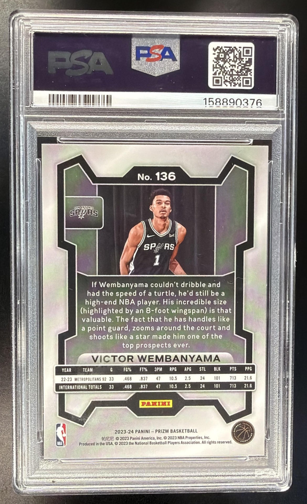 2023-24 Panini Prizm Victor Wembanyama #136 RC Spurs PSA 10