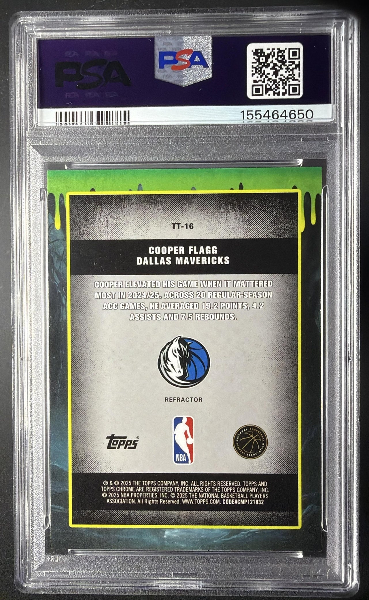 2025-26 Topps Chrome Cooper Flagg #TT-16 Tall Tales Refractor RC PSA 8