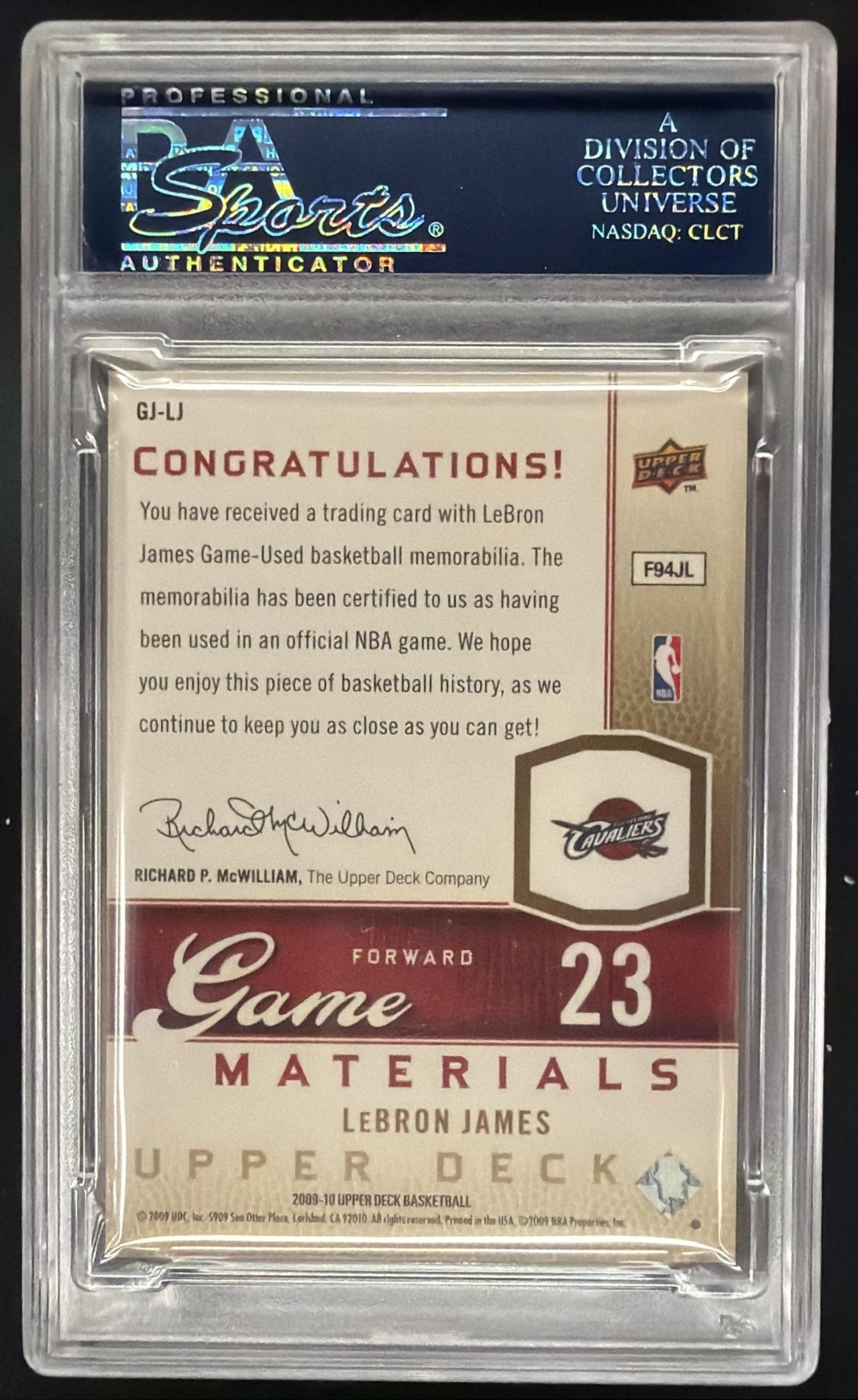 2009-10 Upper Deck LeBron James #GJ-LJ Game Materials Gold /150 PSA 10