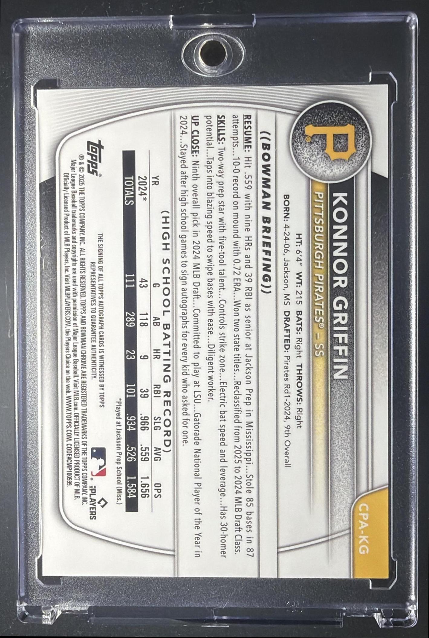 2025 Bowman Konnor Griffin #CPA-KG Chrome Prospect Auto