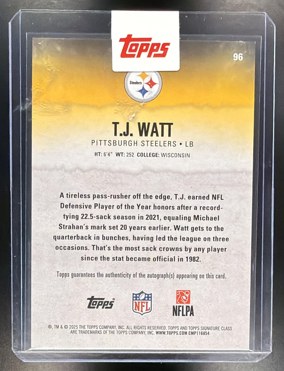 2025 Topps Signature Class T.J. Watt #96 Veteran Auto Silver Foil 118/275