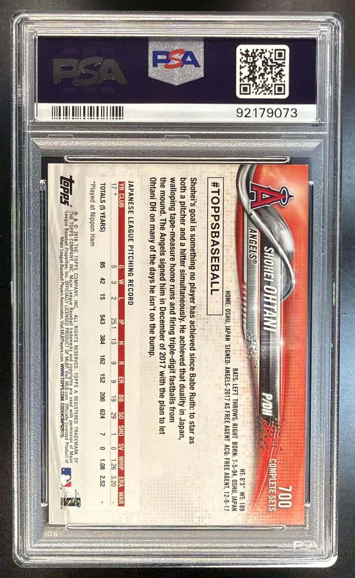 2018 Topps Complete Set Shohei Ohtani #700 Retail RC PSA 9
