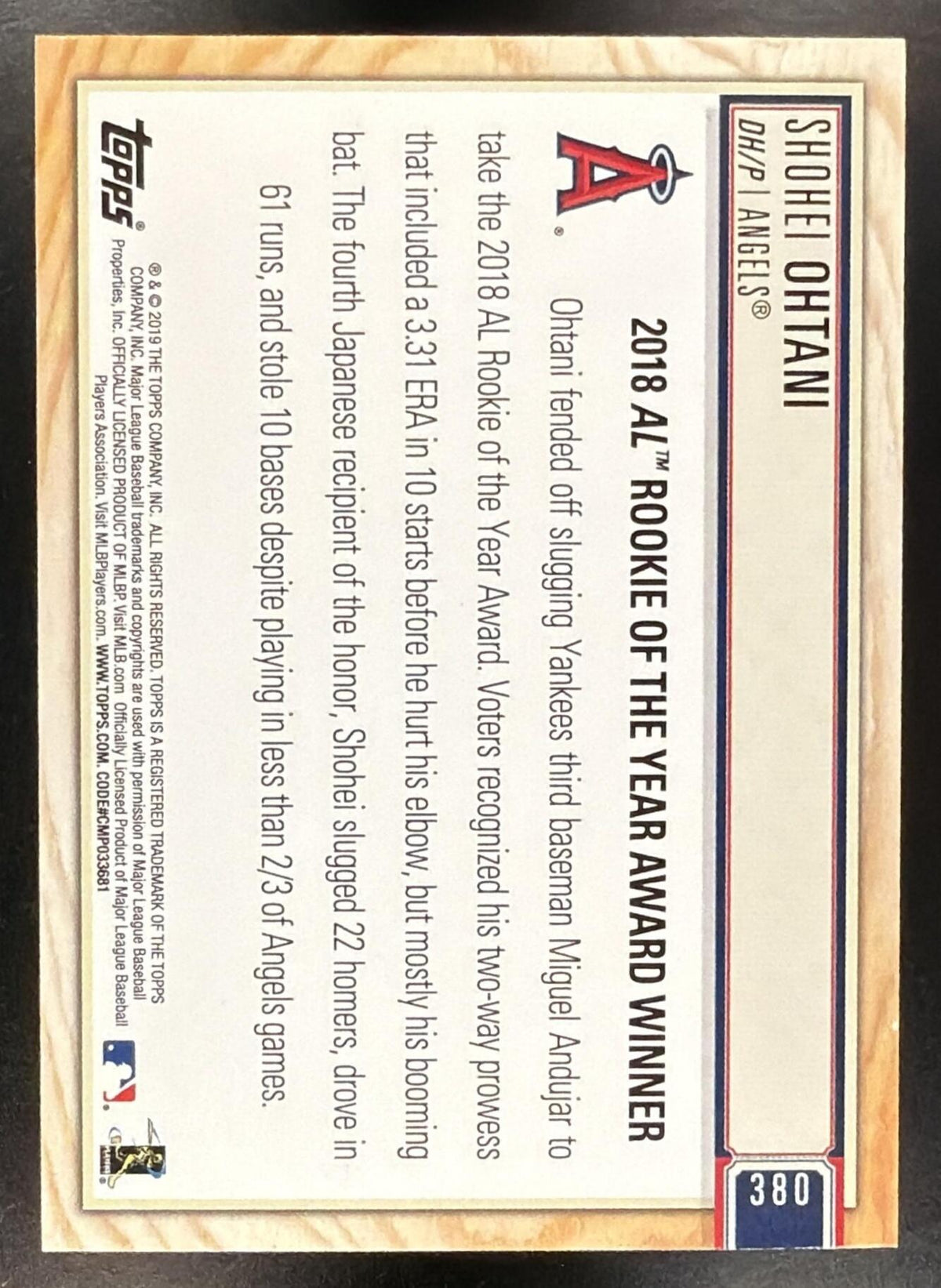 2019 Topps Big League Shohei Ohtani #380 Rainbow Foil 38/100