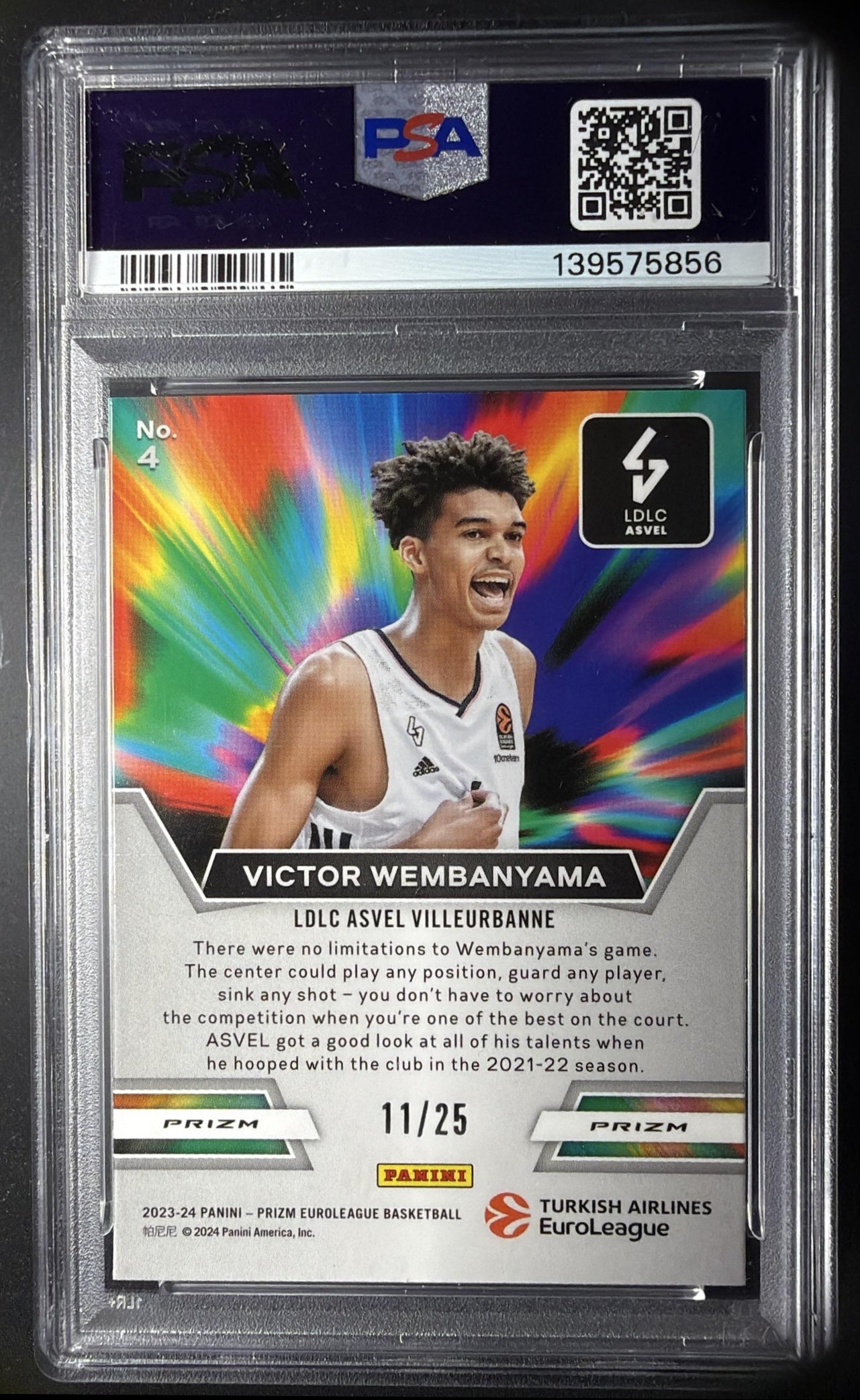 2023 Panini Prizm EuroLeague Victor Wembanyama #4 Get Hyped Green Pulsar /25 RC PSA 9