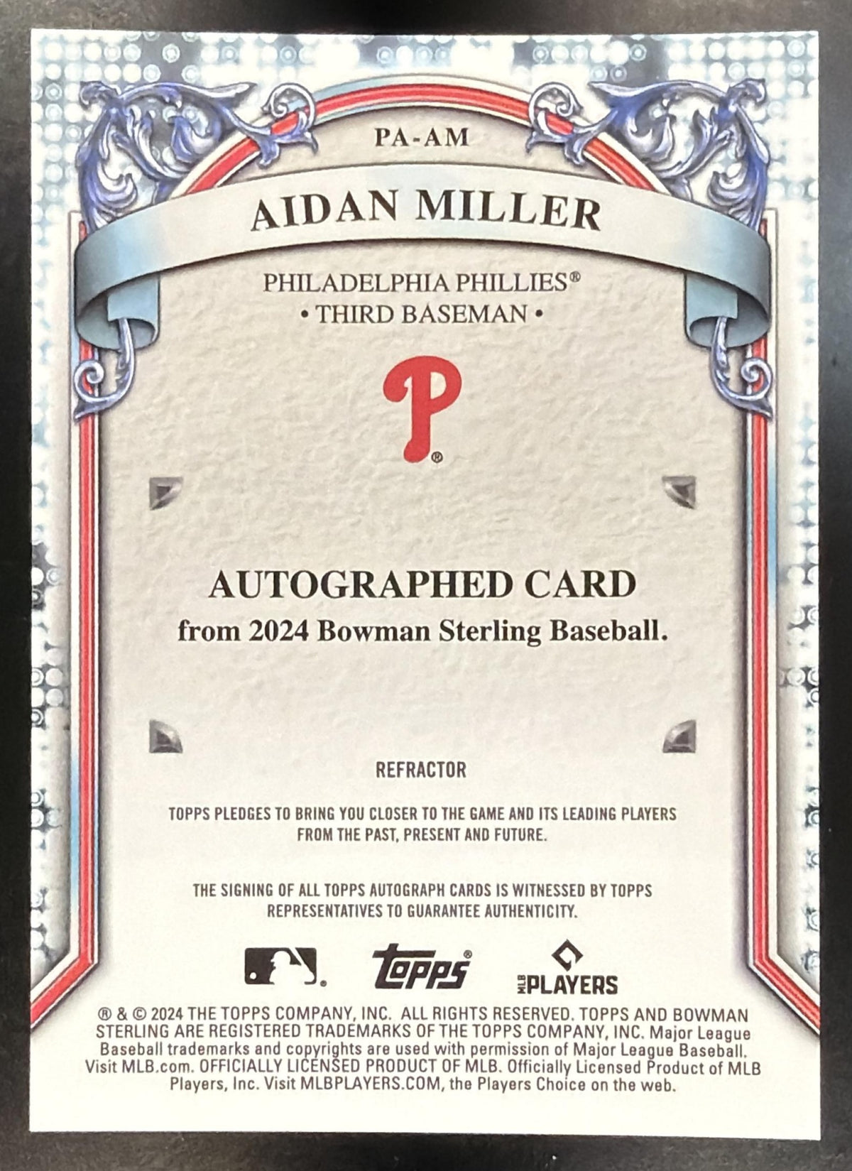 2024 Bowman Sterling Aidan Miller #PA-AM Prospect Auto 91/150