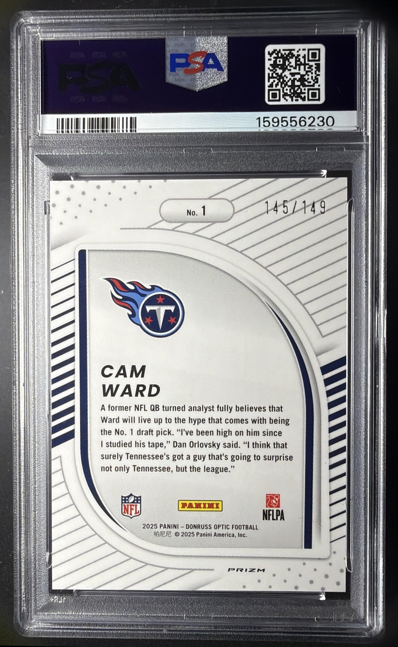 2025 Panini Donruss Optic Cam Ward #1 Hidden Potential Black Pandora Prizm /149 RC PSA 9