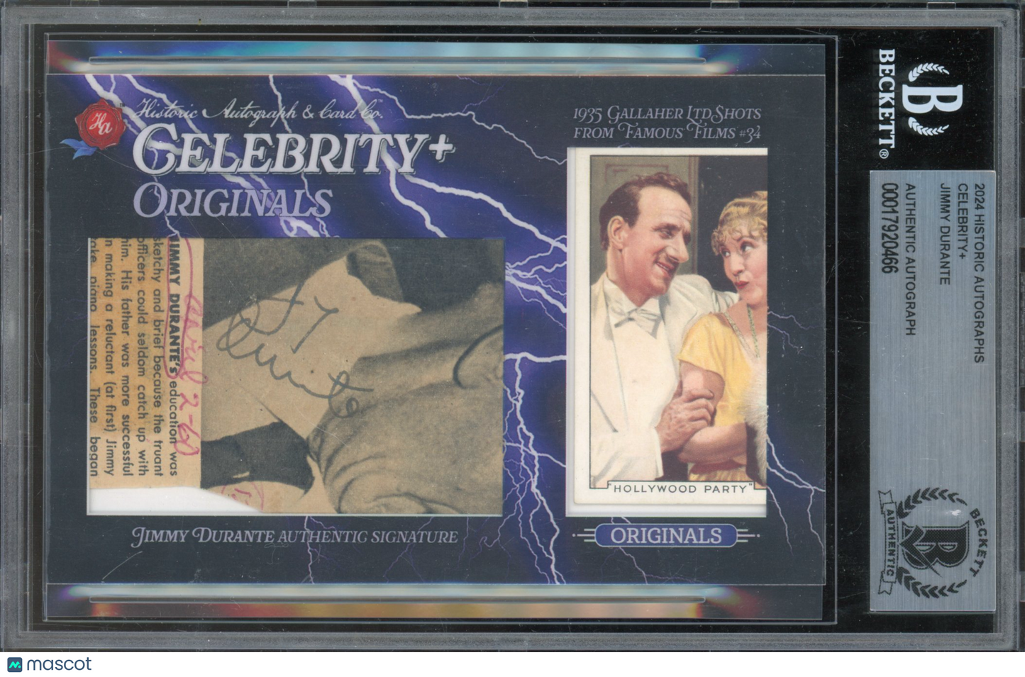 2024 Historic Autographs Jimmy Durante Beckett Authentic