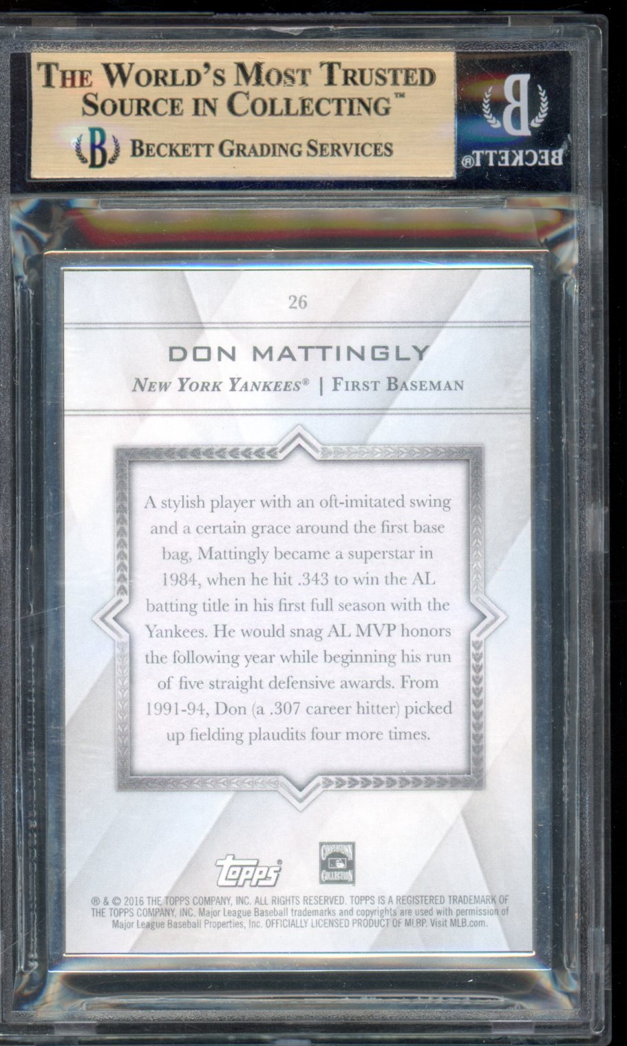 2016 Transcendent Don Mattingley /65 BGS 9.5