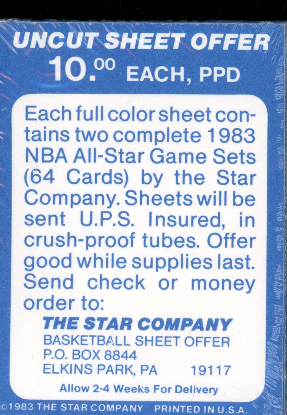 1983 Star NBA All-Star Game Set Sealed