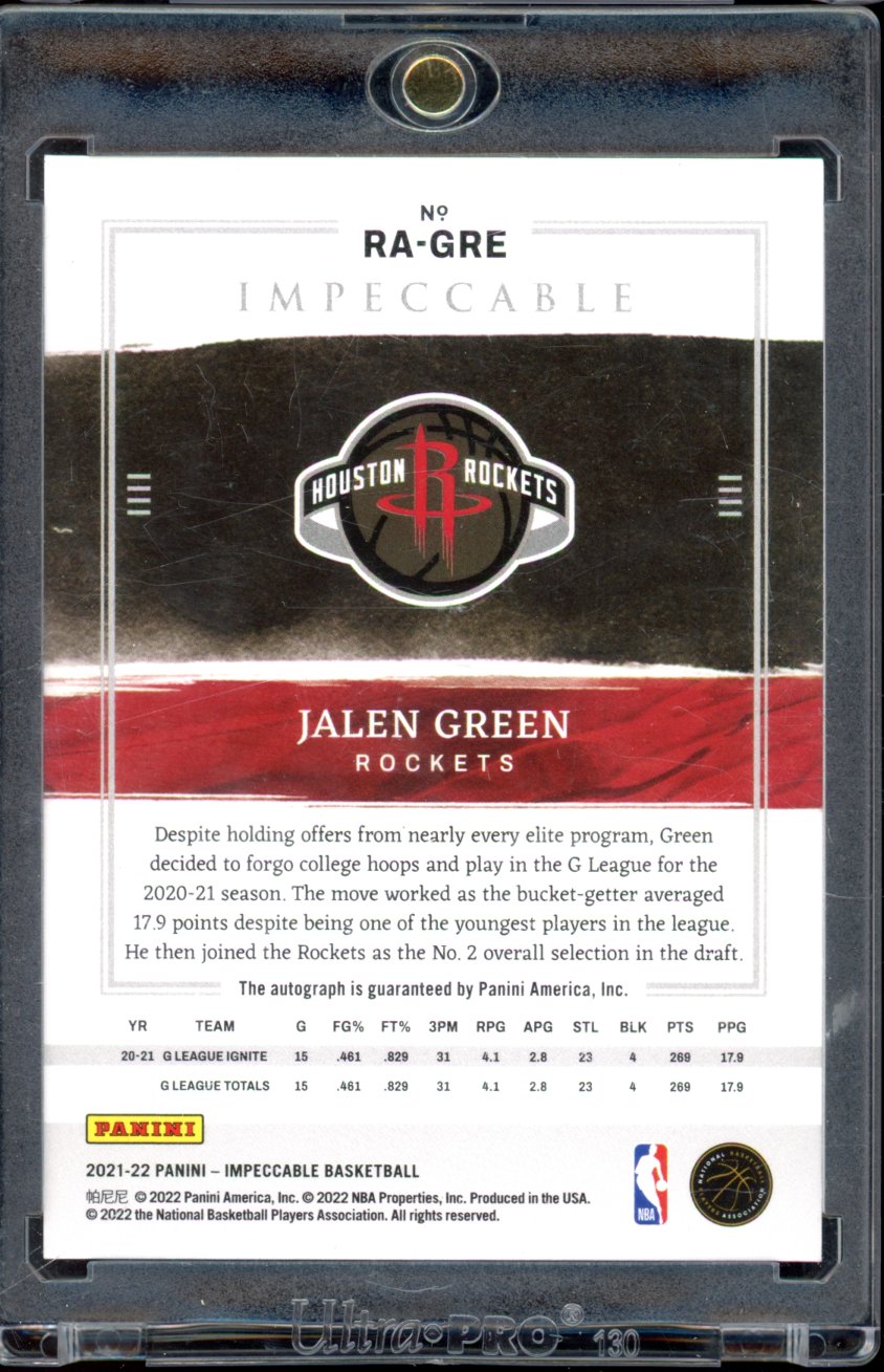 2021-22 Impeccable Jalen Green Rookie Auto /99