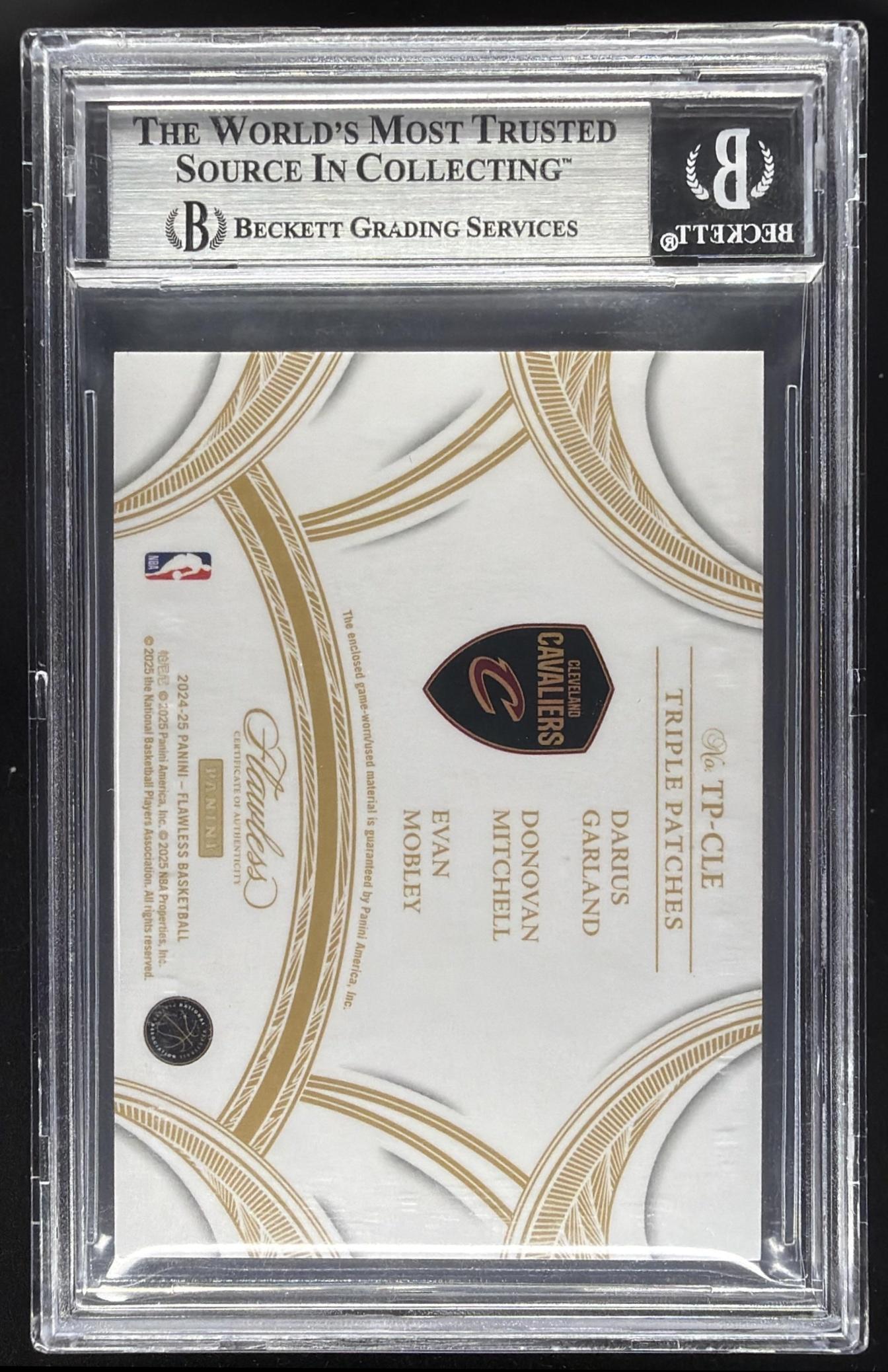 2024-25 Flawless Garland Donovan Mitchell Mobley 1/1 Game Used Logo Patch BGS 9