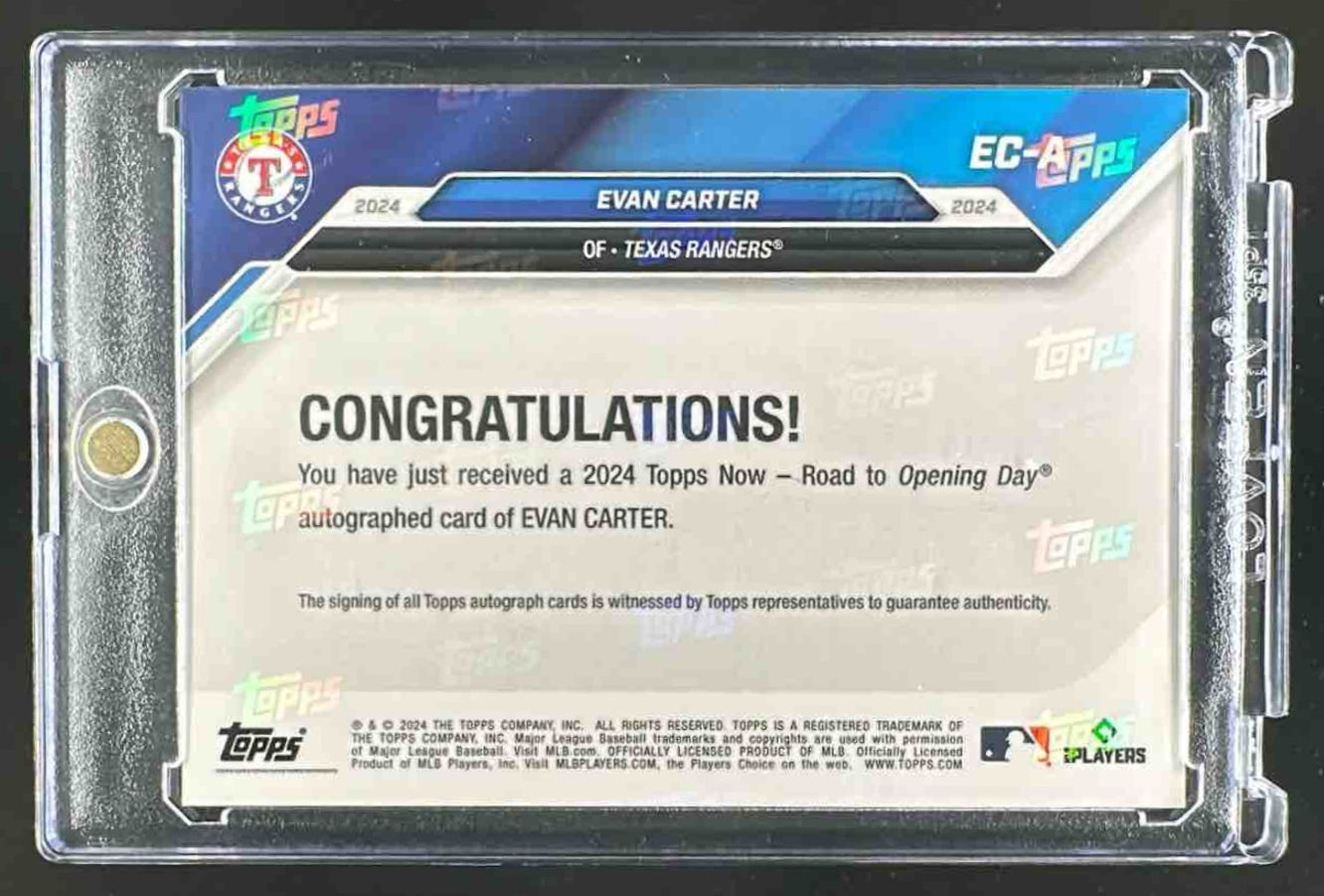 2024 Topps Now Evan Carter Purple Rookie Opening Day /25 Auto