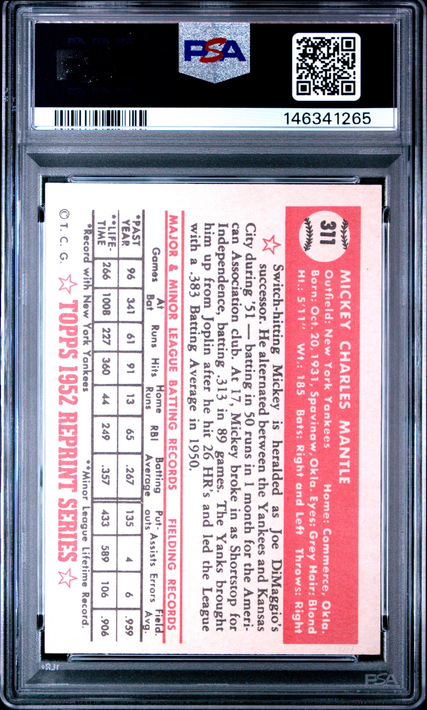 1983 Topps 1952 Reprint Series Mickey Mantle #311 PSA 7