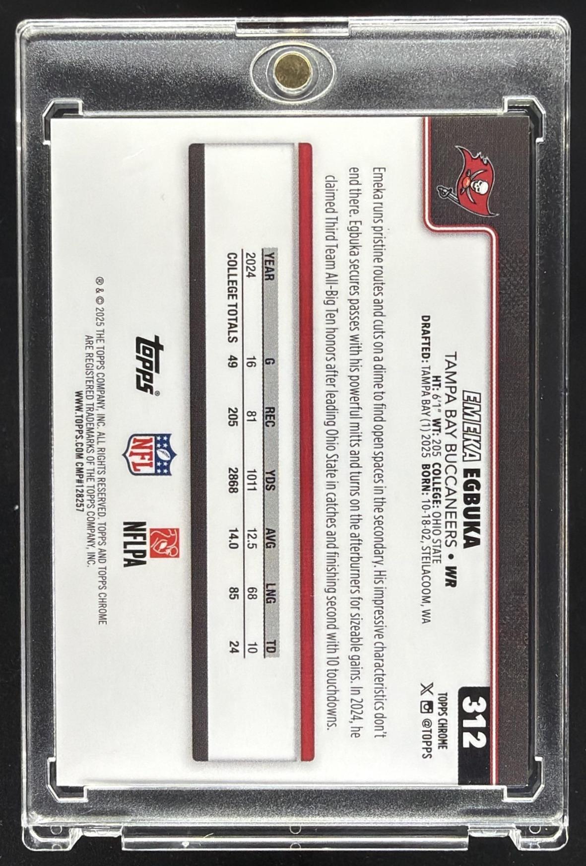 2025 Topps Chrome Emeka Egbuka #312 Orange Sapphire /25 Rookie RC