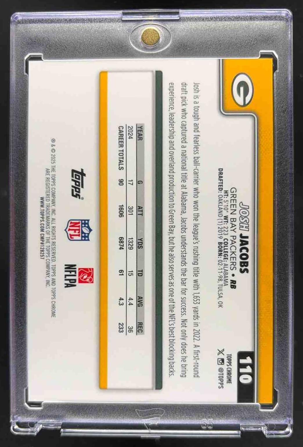 2025 Topps Chrome Josh Jacobs #110 Gold Refractor 43/50