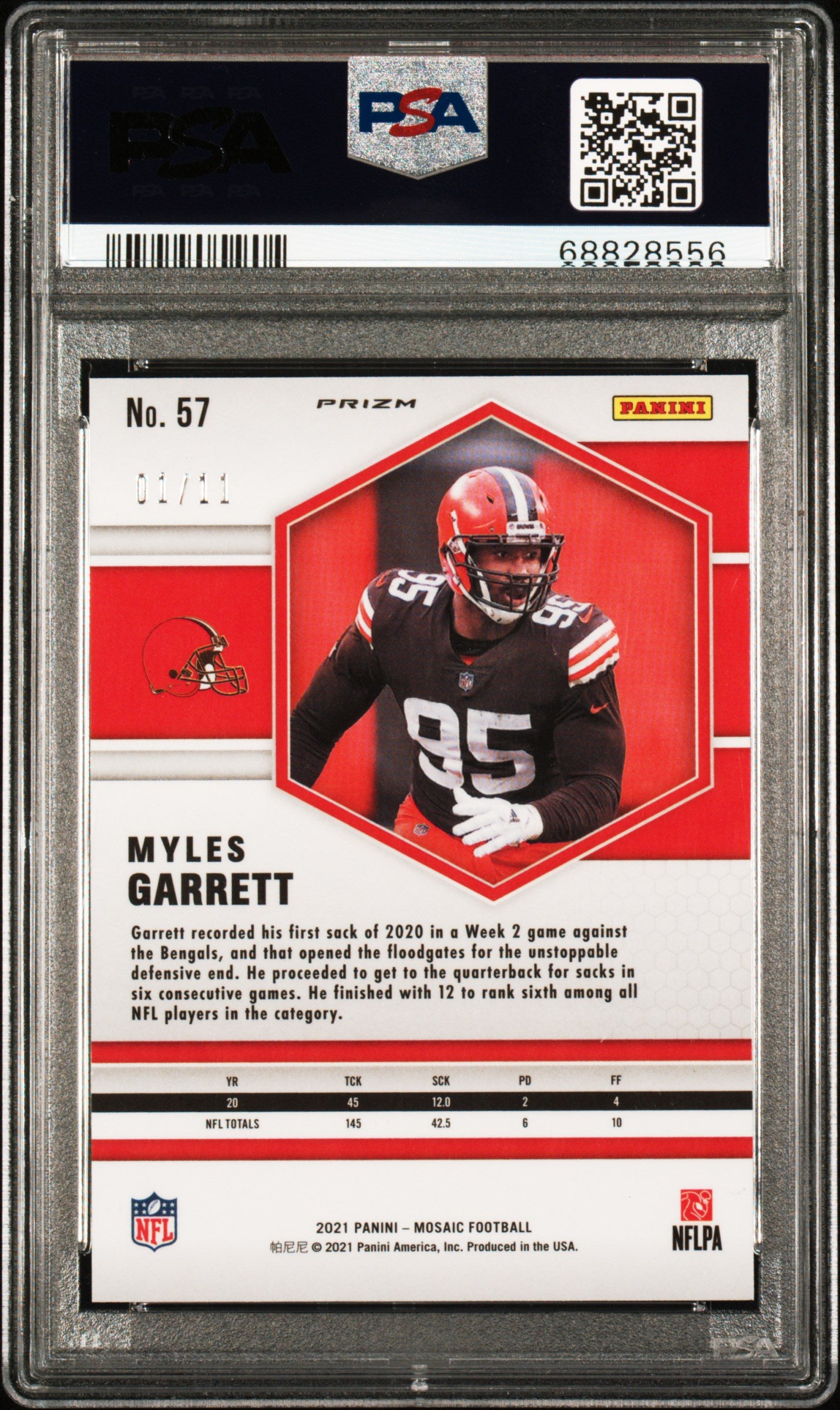 2021 Panini Mosaic Myles Garrett #57 Prizm Pink Swirl 1/11 Browns PSA 10