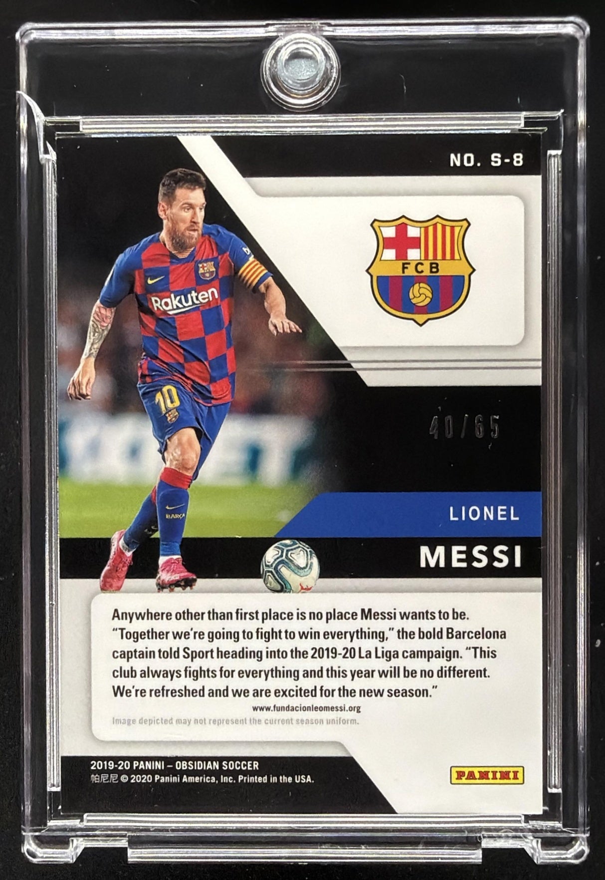 2019-20 Obsidian Lionel Messi Supernova Purple /65