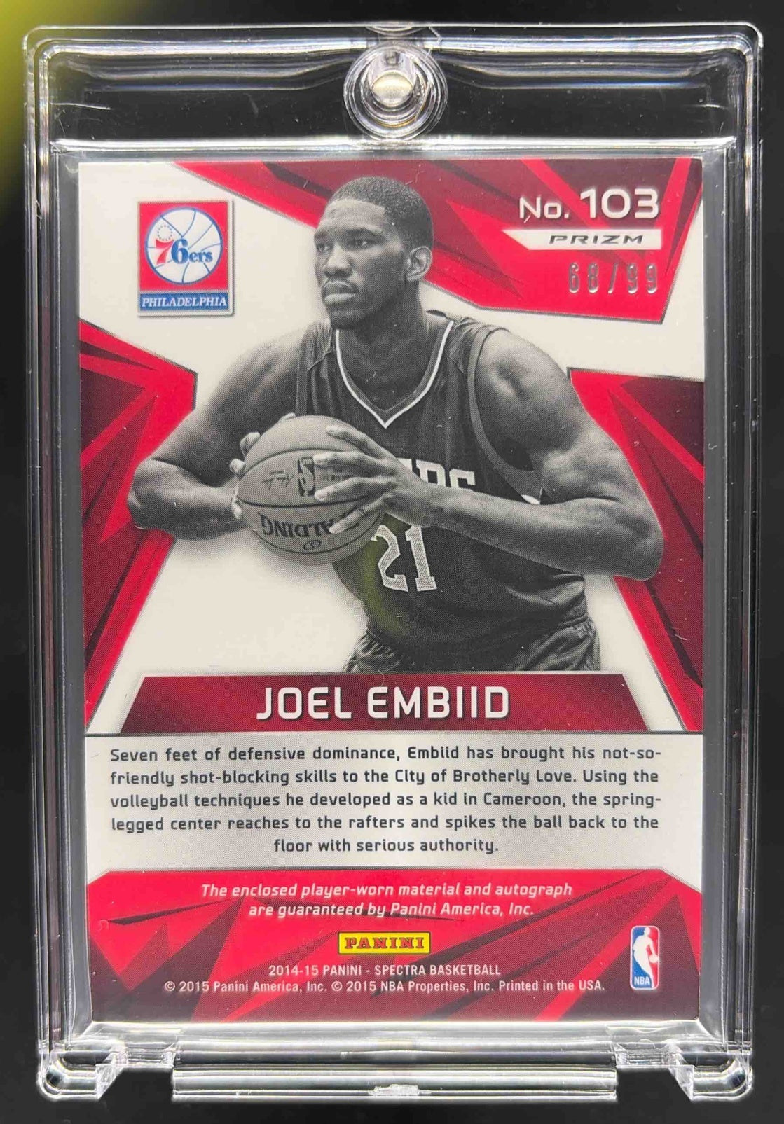 2014-15 Panini Prizm Joel Embiid #3 Rookie Auto Prizms Purple 68/99 RC 76ers