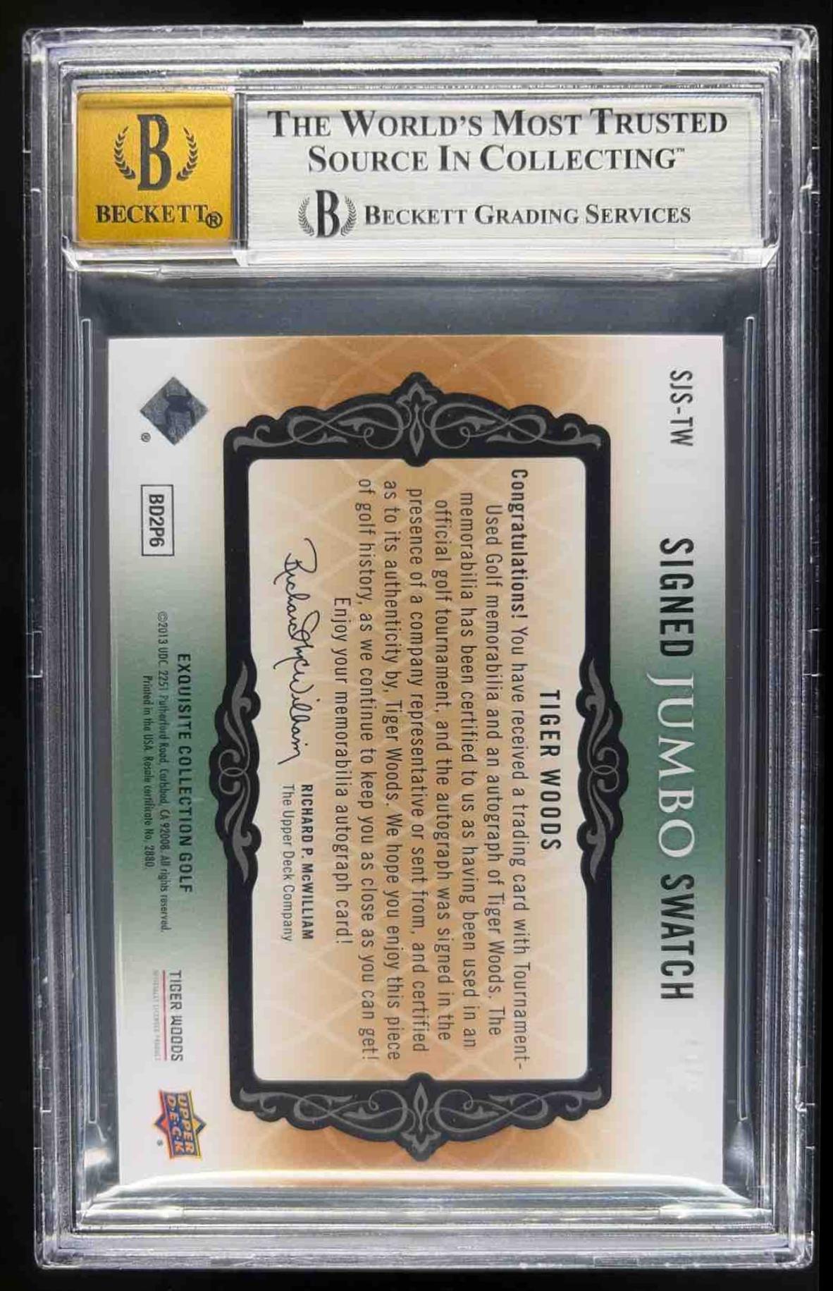 2014 Upper Deck Exquisite Tiger Woods Jumbo Patch Auto /99 BGS 9/10