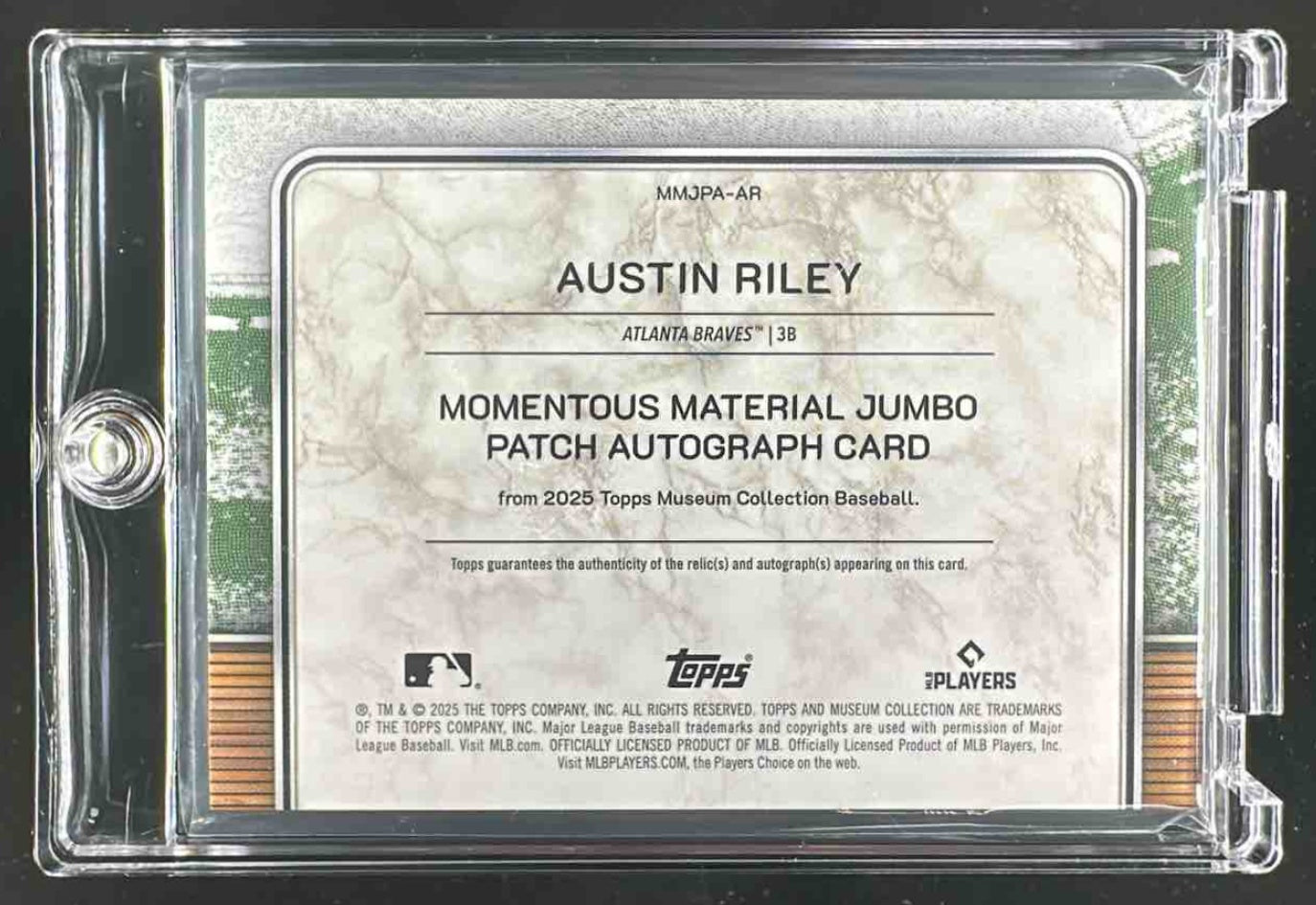 2025 Topps Museum Collection Austin Riley #MMJPA-AR Jumbo Patch Auto Gold /15