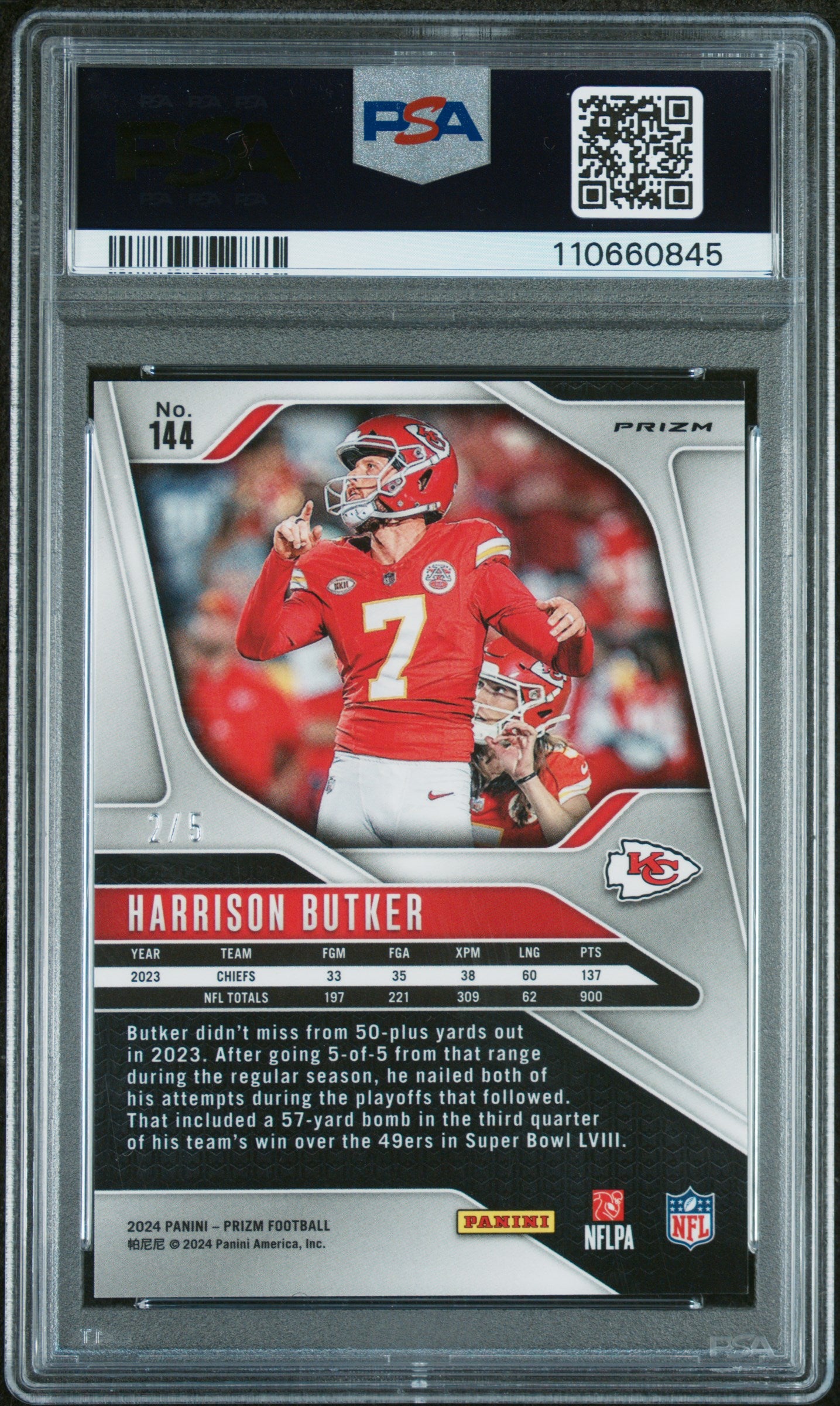 2024 Prizm Harrison Butker Green Shimmer /5 PSA 8