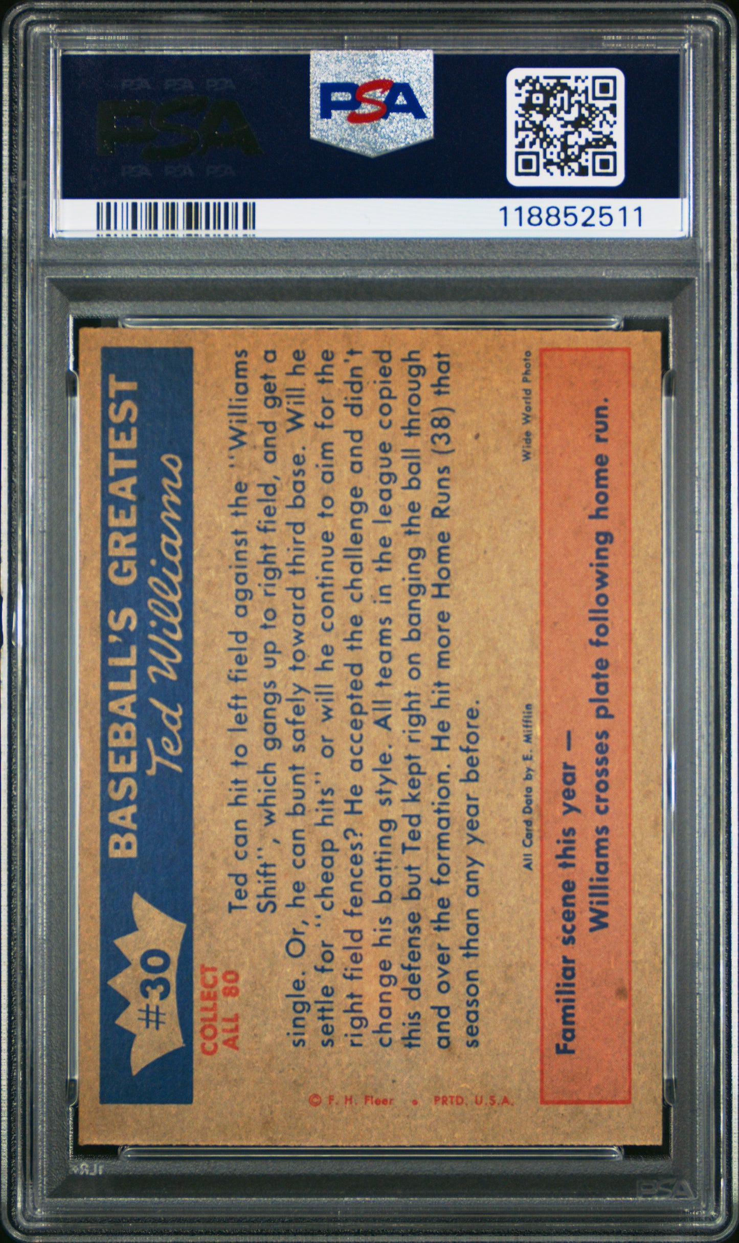 1959 Fleer Ted Williams Beating The Williams Shift PSA 8