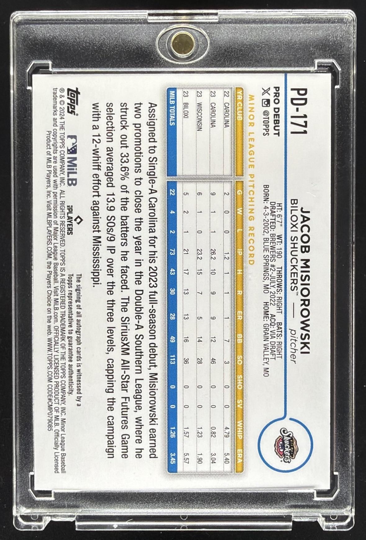2024 Topps Pro Debut Jacob Misiorowski #PD-171 Auto